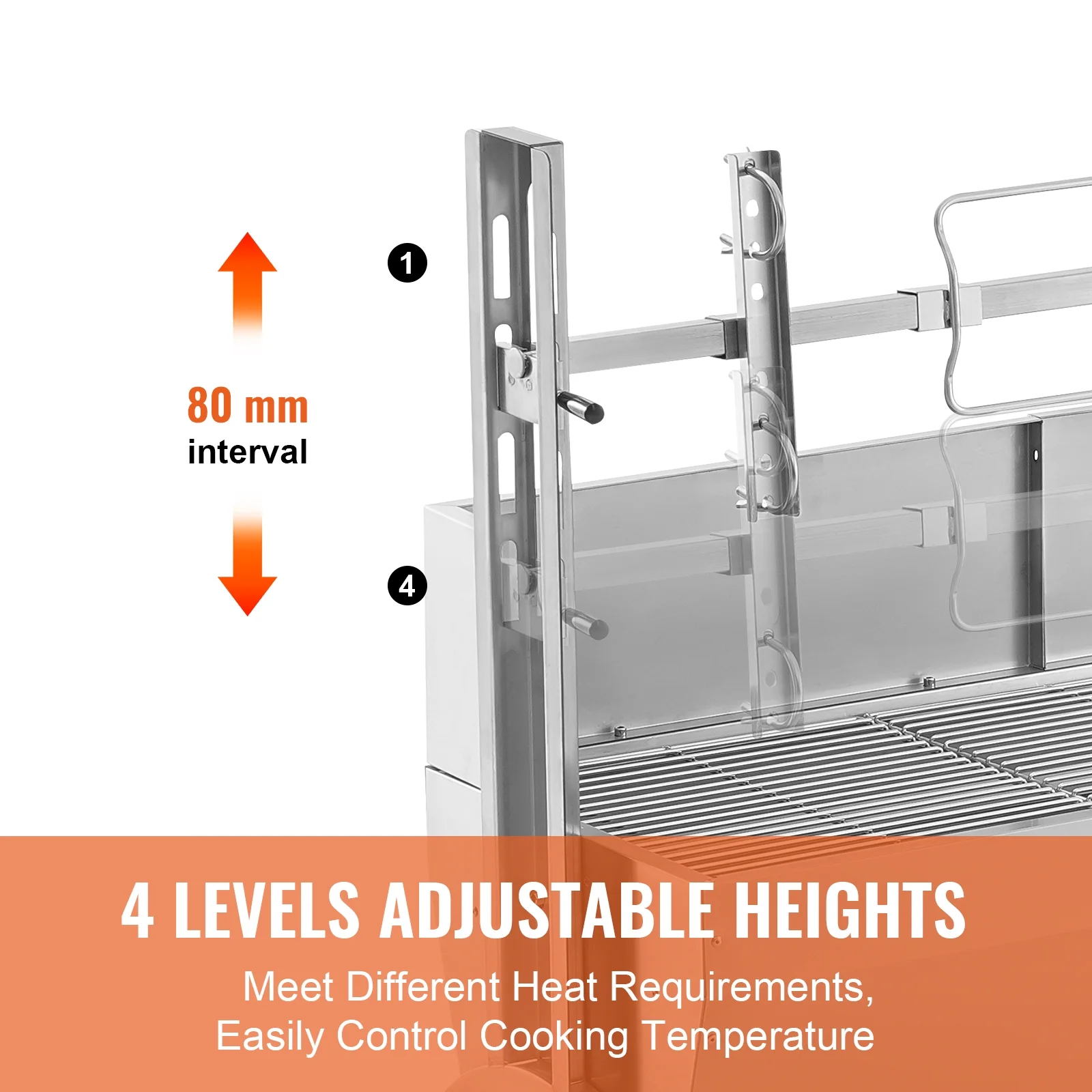 Rotisserie Grill with Windscreen, BBQ Whole Pig Lamb Goat Charcoal Spit Grill, 46 Inch 132 Lbs Capacity, Electric 52W Motor Stainless Steel Roaster with Lockable Wheels, for Camping Outdoor - Image 7