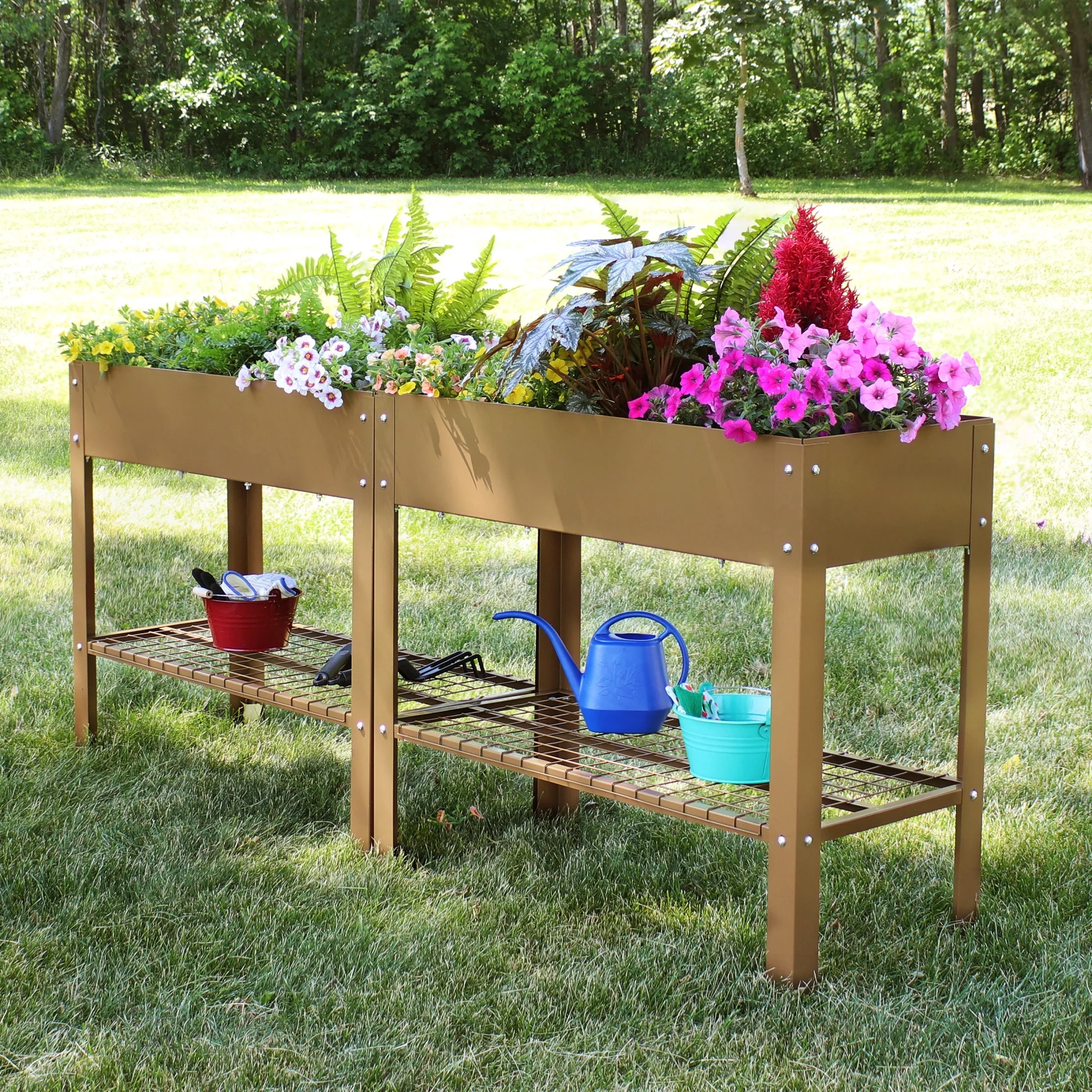 Sunnydaze 35.75 x 16 x 31.75 Black Galvanized Steel Raised Garden Bed, Set of 2