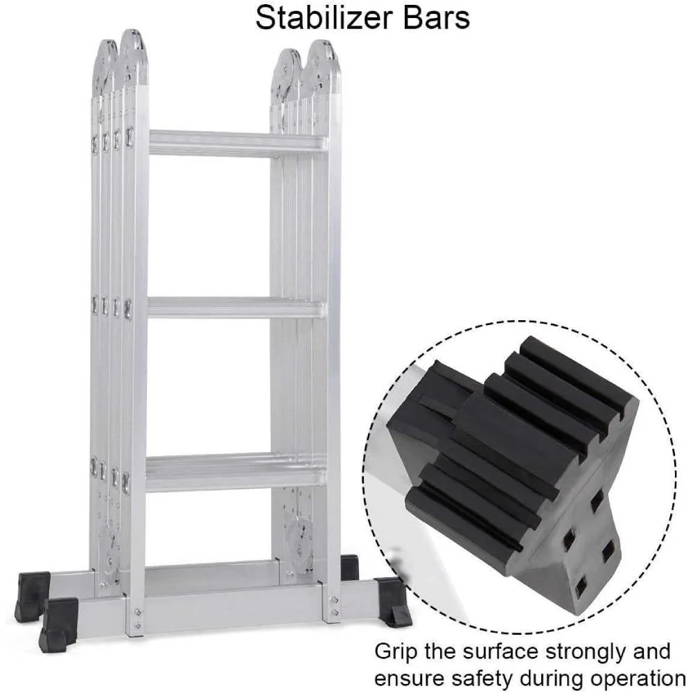 12.5ft 7 in 1 Multi-Purpose Scaffold Ladder, Folding Aluminium Extension Ladder, EN 131 Standard, 330lbs Capacity - Image 8