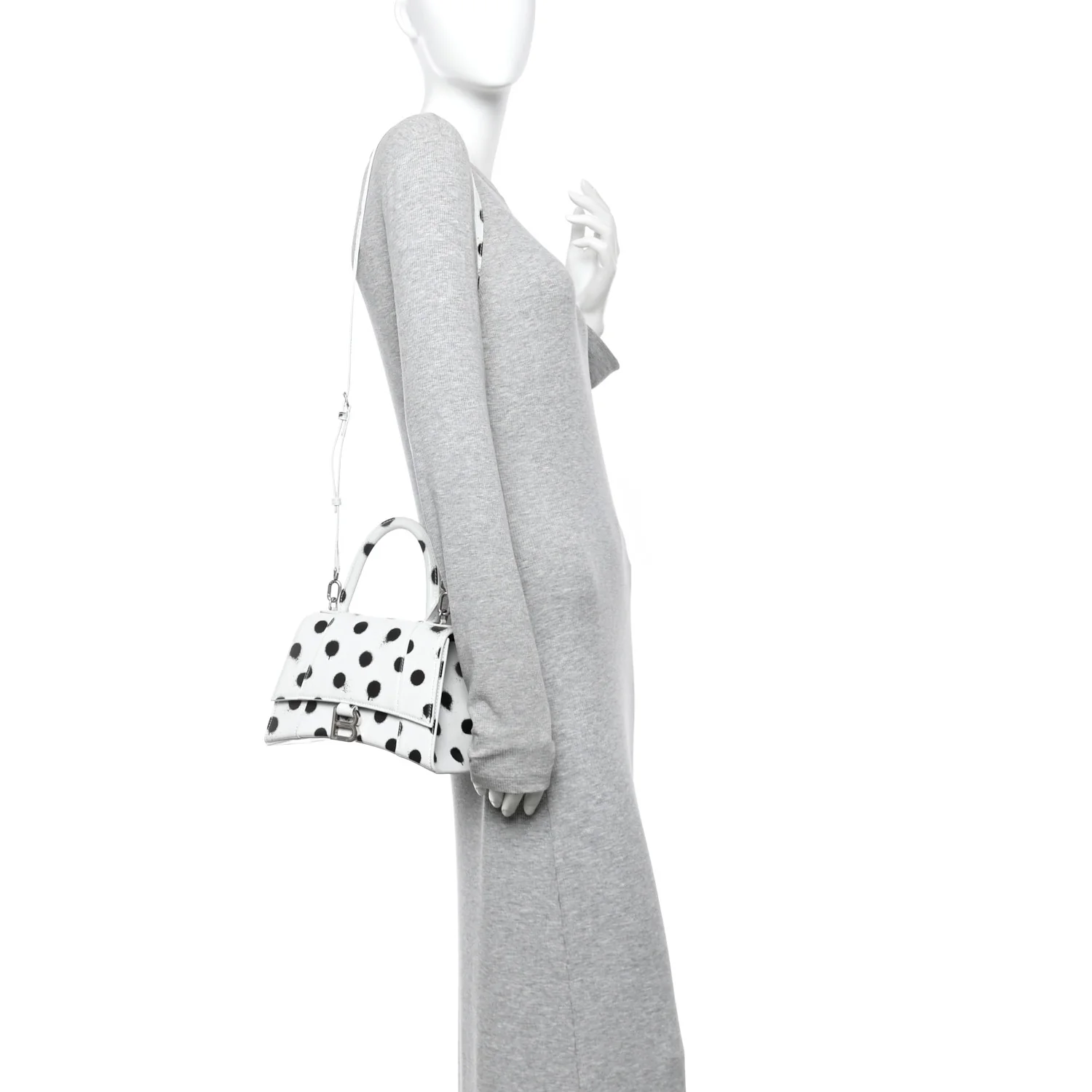 Smooth Calfskin Spray Polka Dot Small Hourglass Top Handle Bag White Black