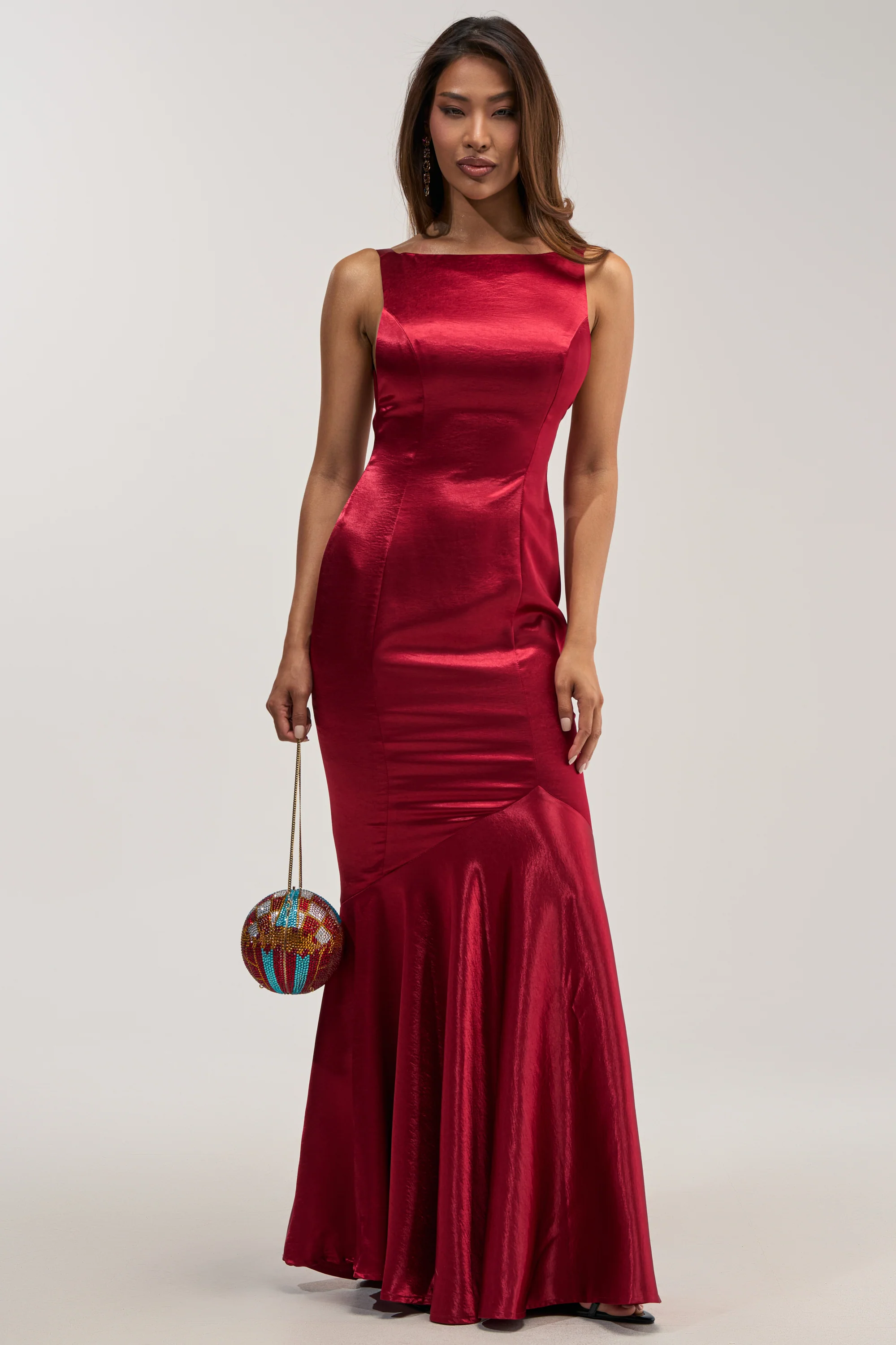 LUCKY ME LOW BACK MAXI DRESS IN RED - Akira Store