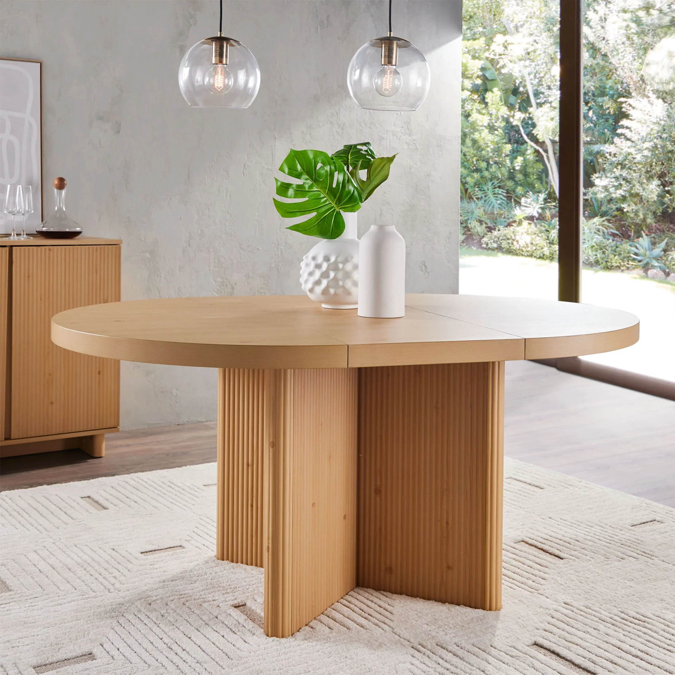 Better Homes & Gardens Lillian Fluted Round Expandable Dining Table for Kitchen, Natural Pine