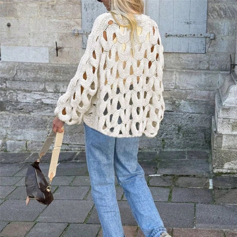 Pull en maille crochet à manches longues pour femme