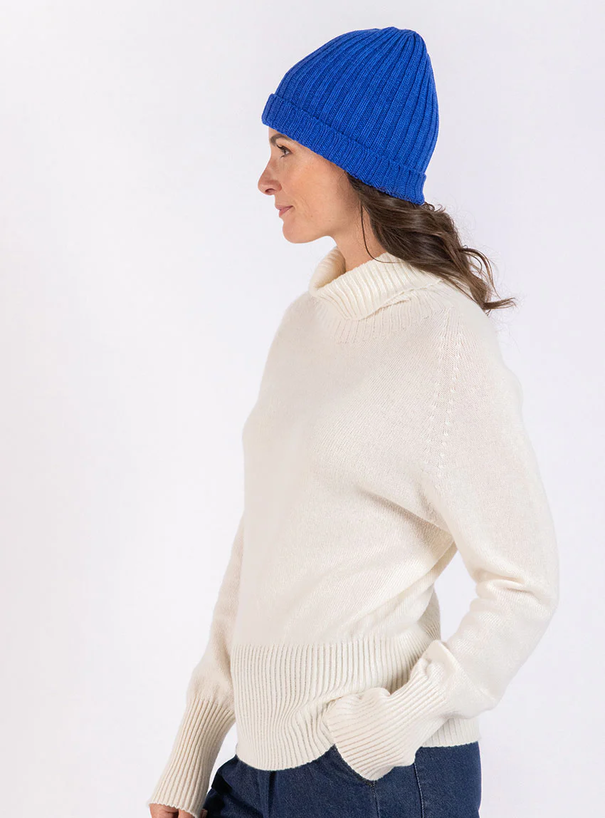 Bonnet femme en laine mérinos bleu