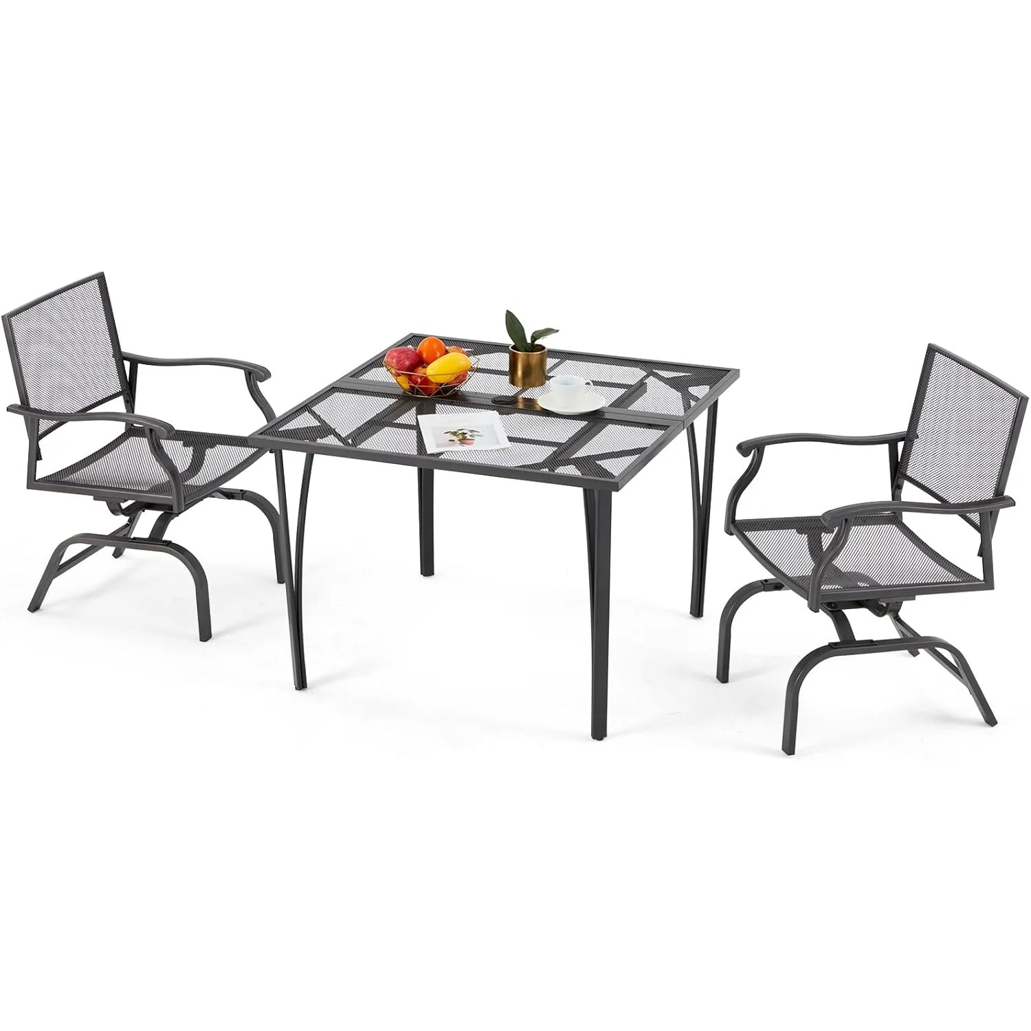 AECOJOY 3 Pieces Patio Dining Set, , Outdoor Furniture with 2 Rocking Patio Chairs and 1 Square Patio Metal Table