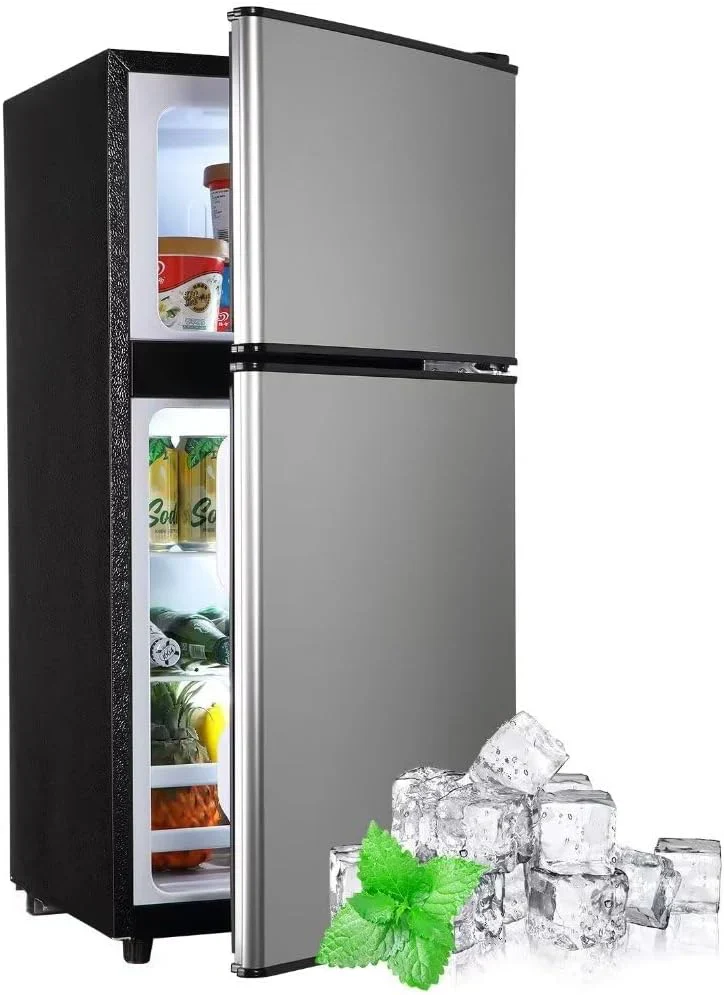 Réfrigérateur compact de 3,5 pi³ avec congélateur, idéal pour un appartement ou une maison.