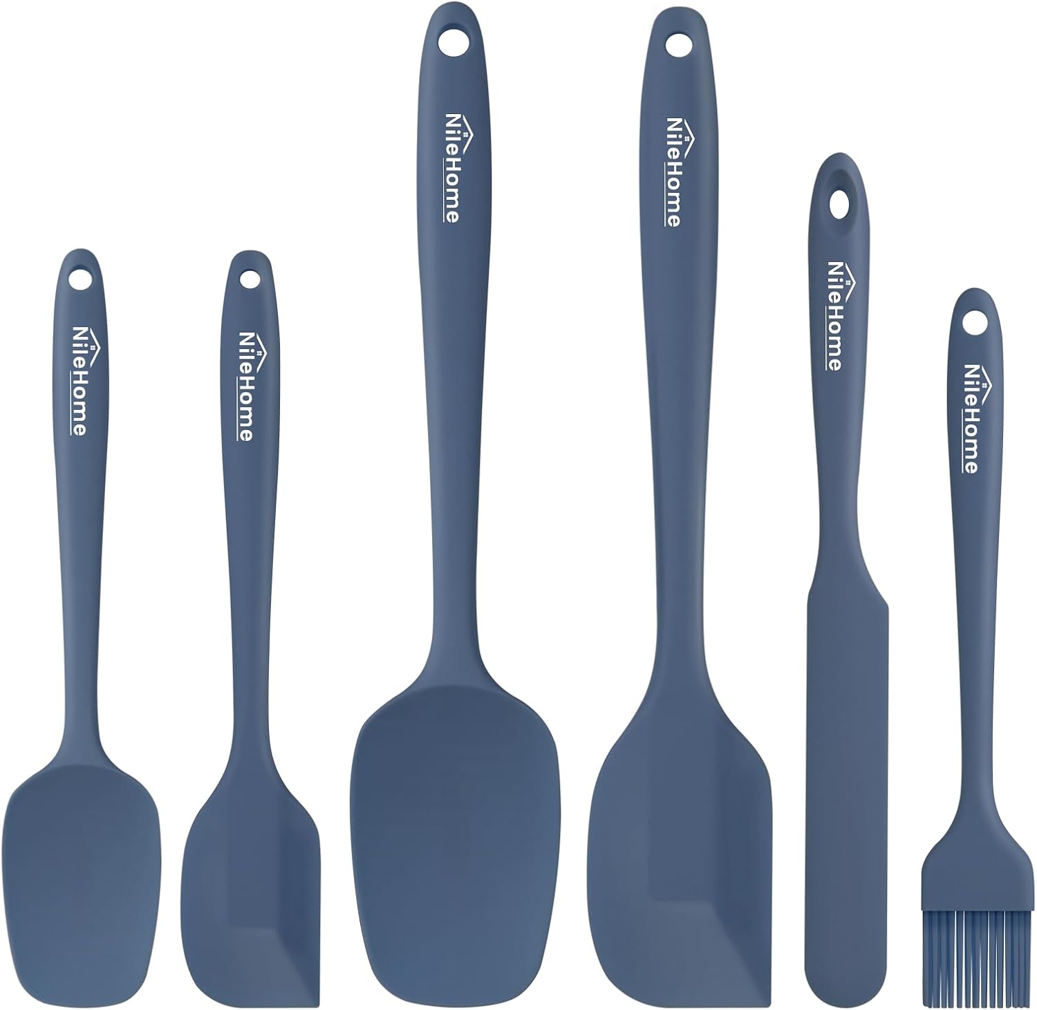 NileHome 6 Pieces Silicone Spatula Set with Silicone Brush, Mixing-Black