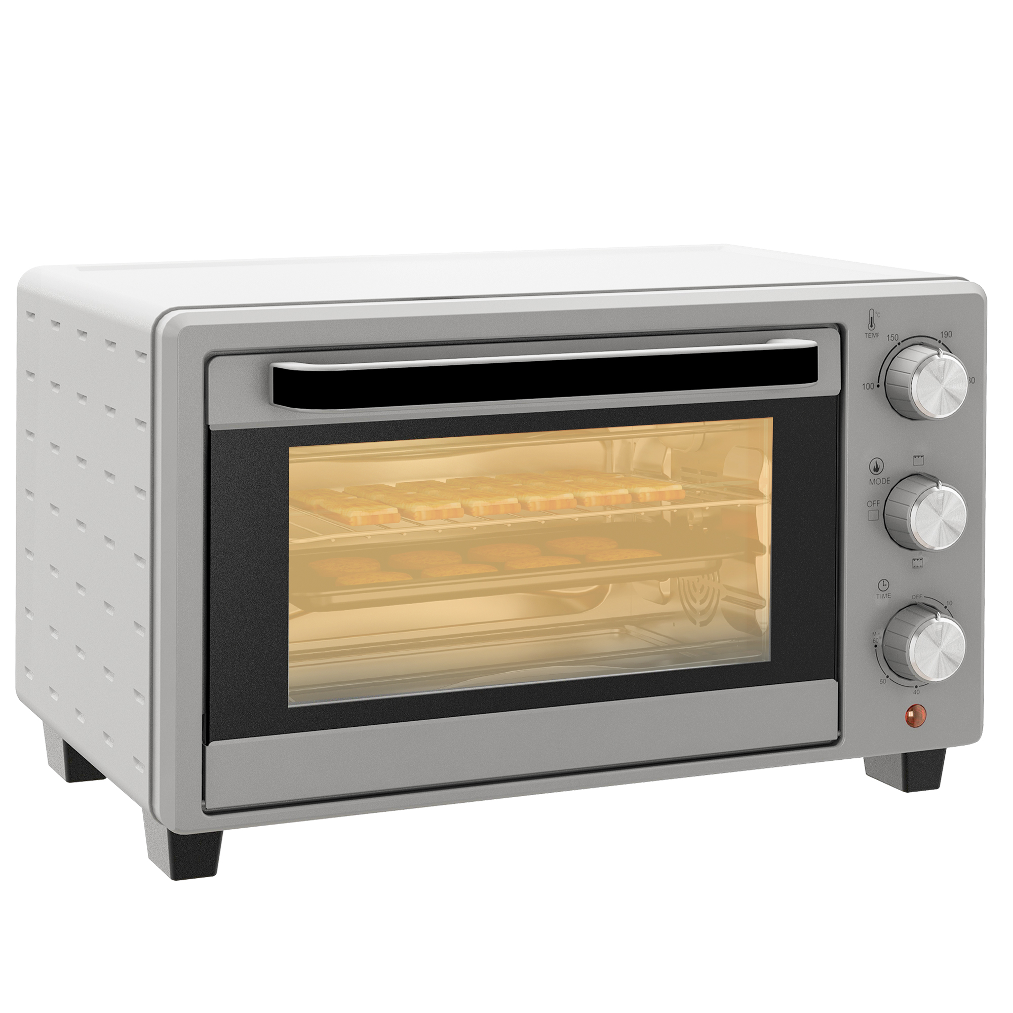 HOMCOM Minioven, 21L, 3 Kookmodi, 100°C-230°C, Rost & Plaat, Roestvrijstaal/Glas, Zilver