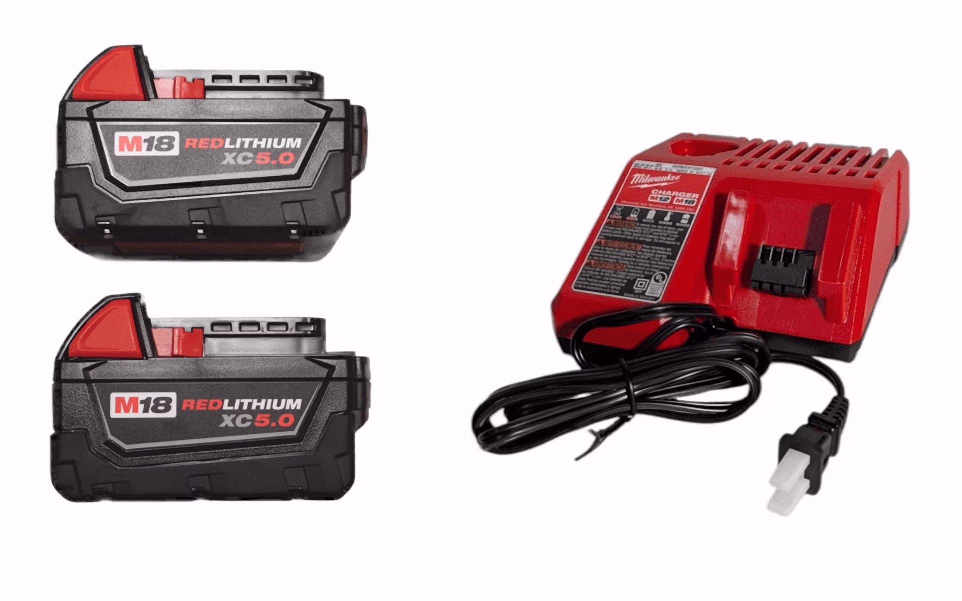 Milwaukee M18 REDLITHIUM XC5.0 Battery Starter Kit - (2) 5.0ah Batteries & M18/M12 Charger, 2.5X Runtime, REDLINK Intelligence, Cold Weather Performance (Model 48 - 59 - 1852B)