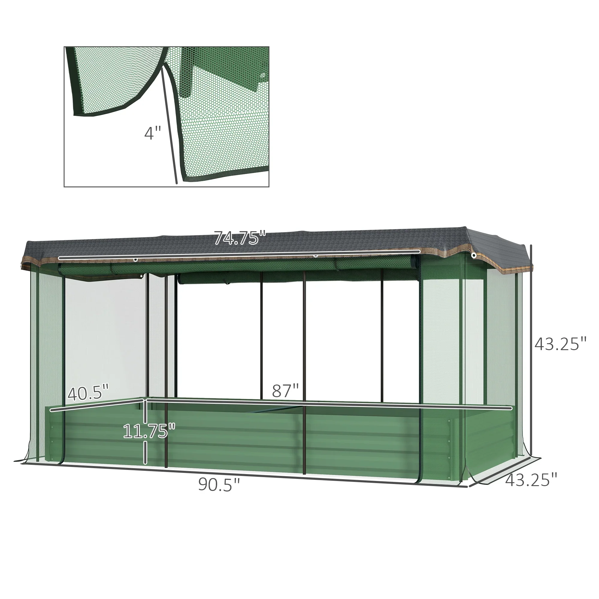 Outsunny Galvanized Raised Garden Bed with Crop Cage & Shade Cloth, Beige
