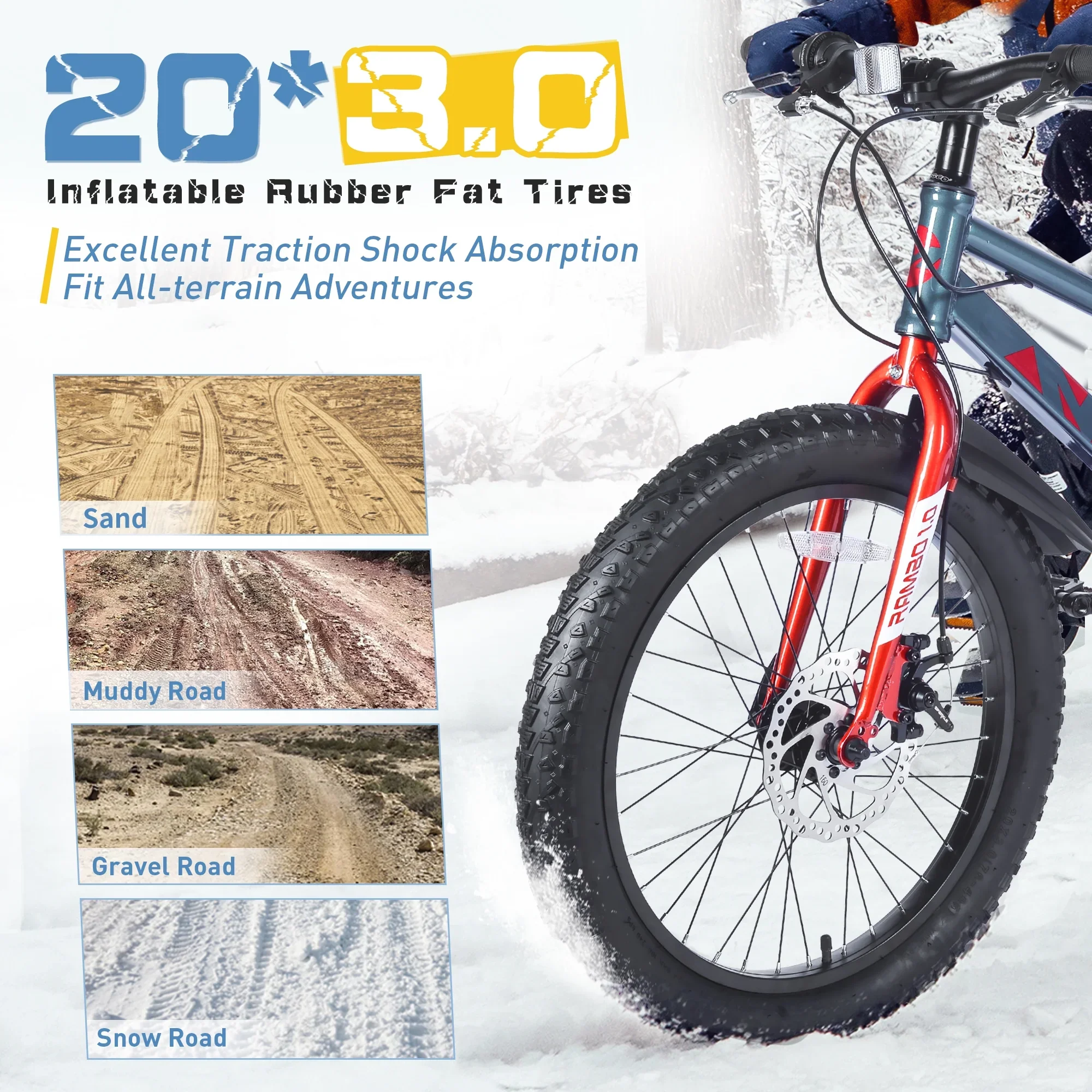 Ambifirner Newest Bike Fat Tire Mountain Bike with 20 Inch Wheels, 21 Speed with High Carbon Steel