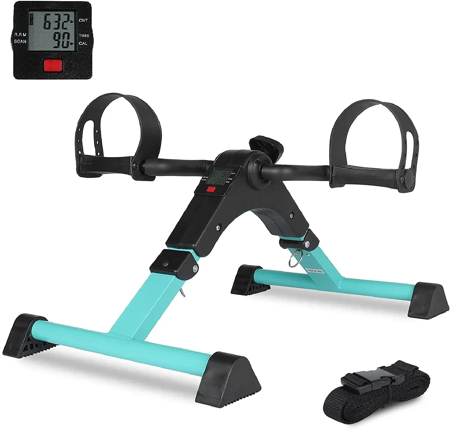 MEETWARM Pedal Exerciser Under Desk Exercise Peddler Arm Leg Folding Mini Stationary Peddler Bike with LCD Display Portable Bicycle Exerciser Machine for Seniors (Teal)