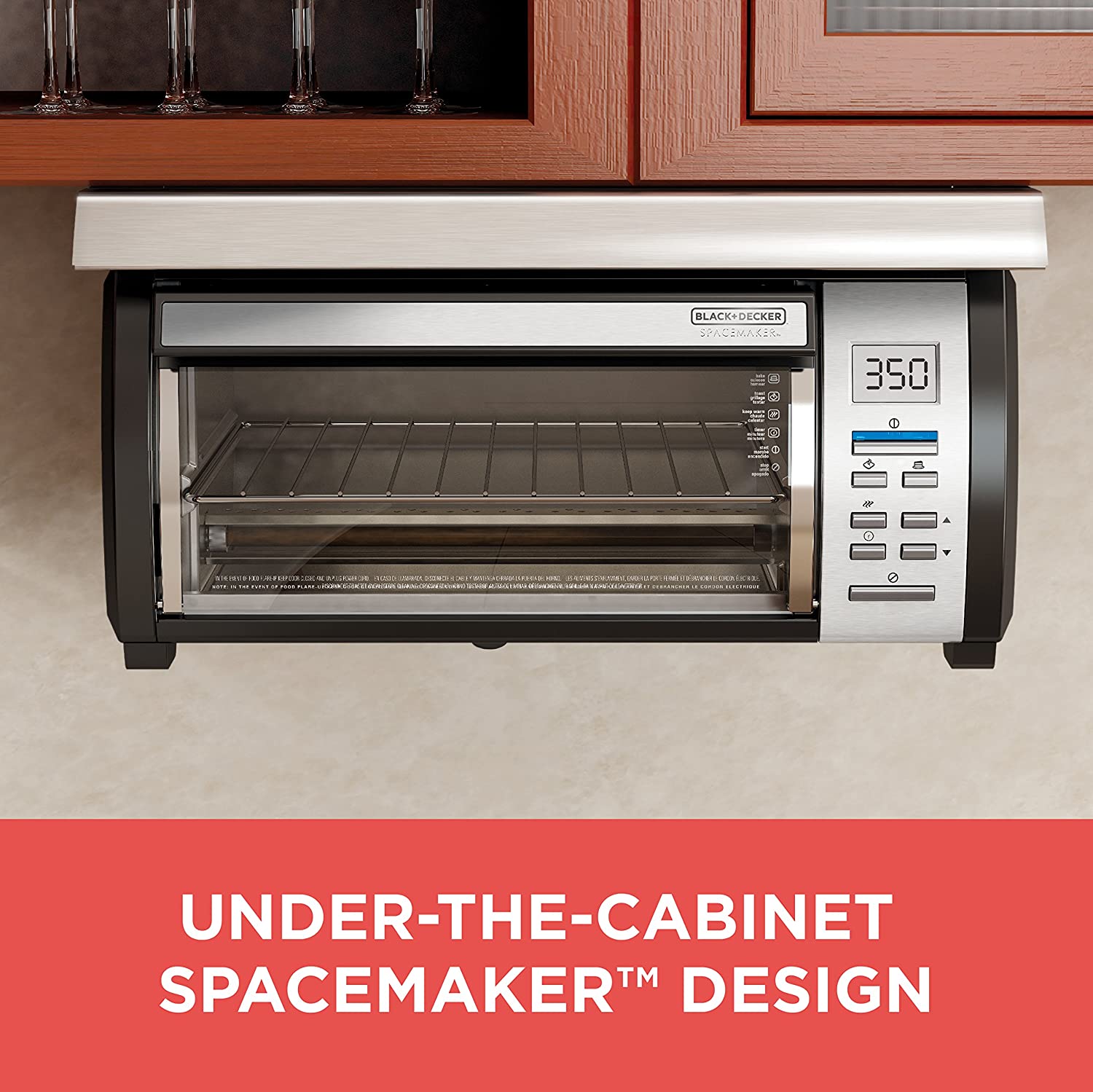 Four grille-pain sous plan de travail BLACK+DECKER SpaceMaker, commandes numériques, noir/acier inoxydable, compatible avec les pizzas de 23 cm (9 pouces), TROS1000D