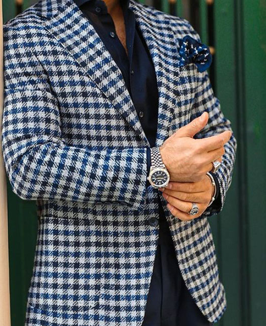 Blazer à carreaux d'affaires avec poche crantée et revers simple boutonnage