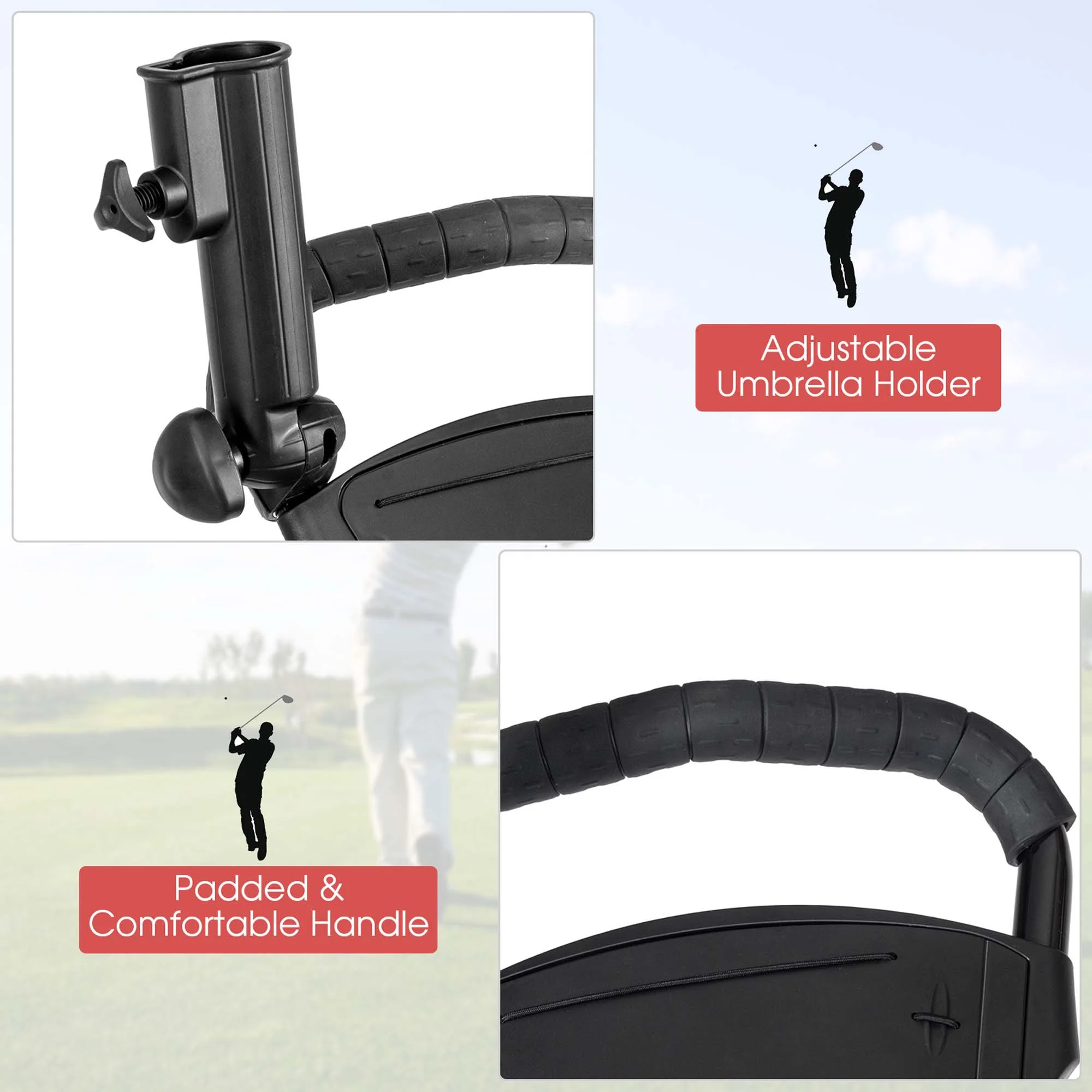 Costway Foldable 3 Wheel Steel Golf Pull Push Cart Trolley Club W/ Umbrella Holder