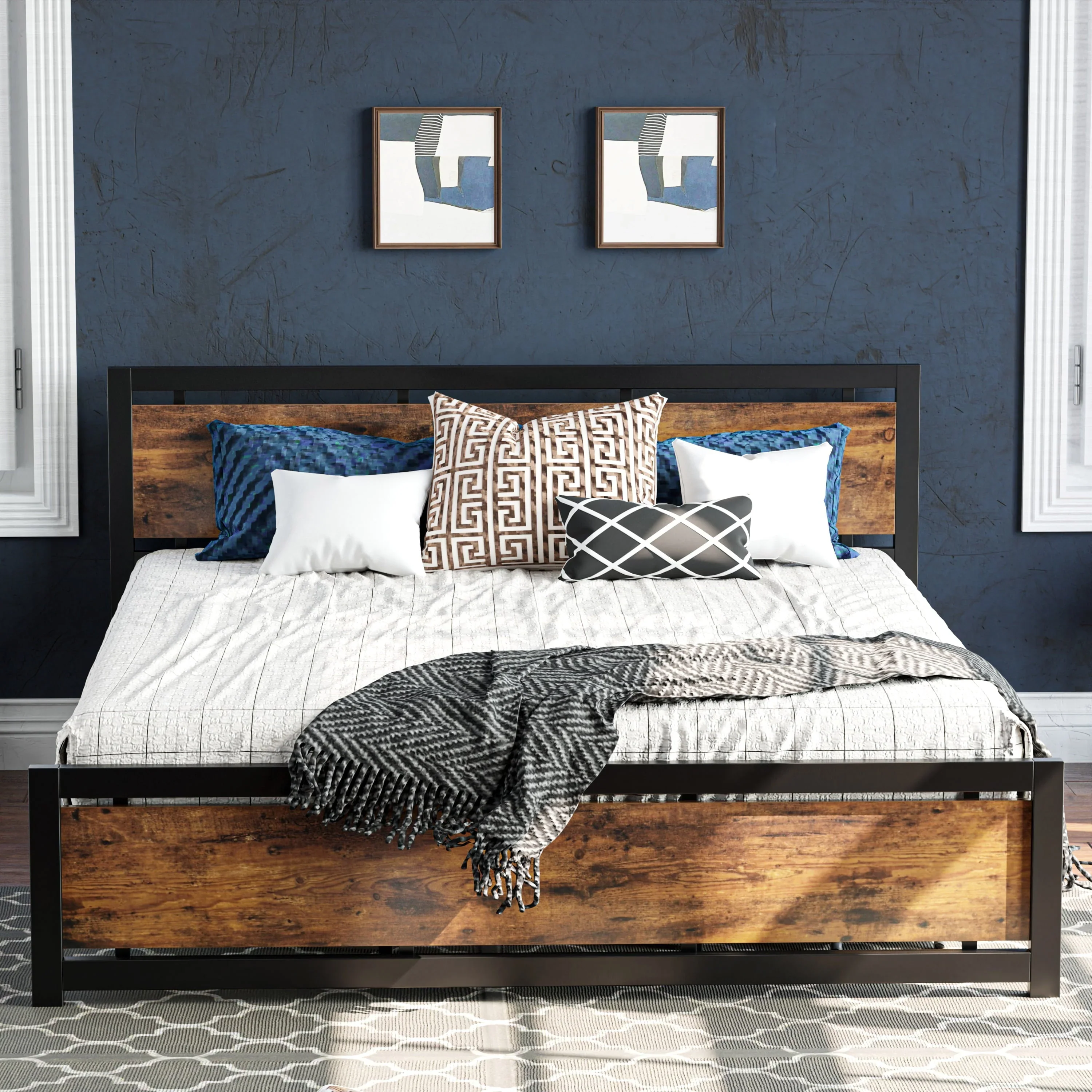 LIKIMIO King Platform Bed Frame with Headboard and Under Bed Storage, Sturdy Metal Frame and Easy Assembly