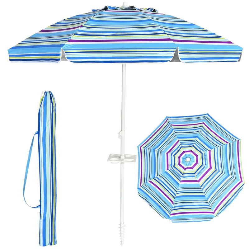 Parasol de plage portable de 2,2 m avec ancrage dans le sable et mât inclinable