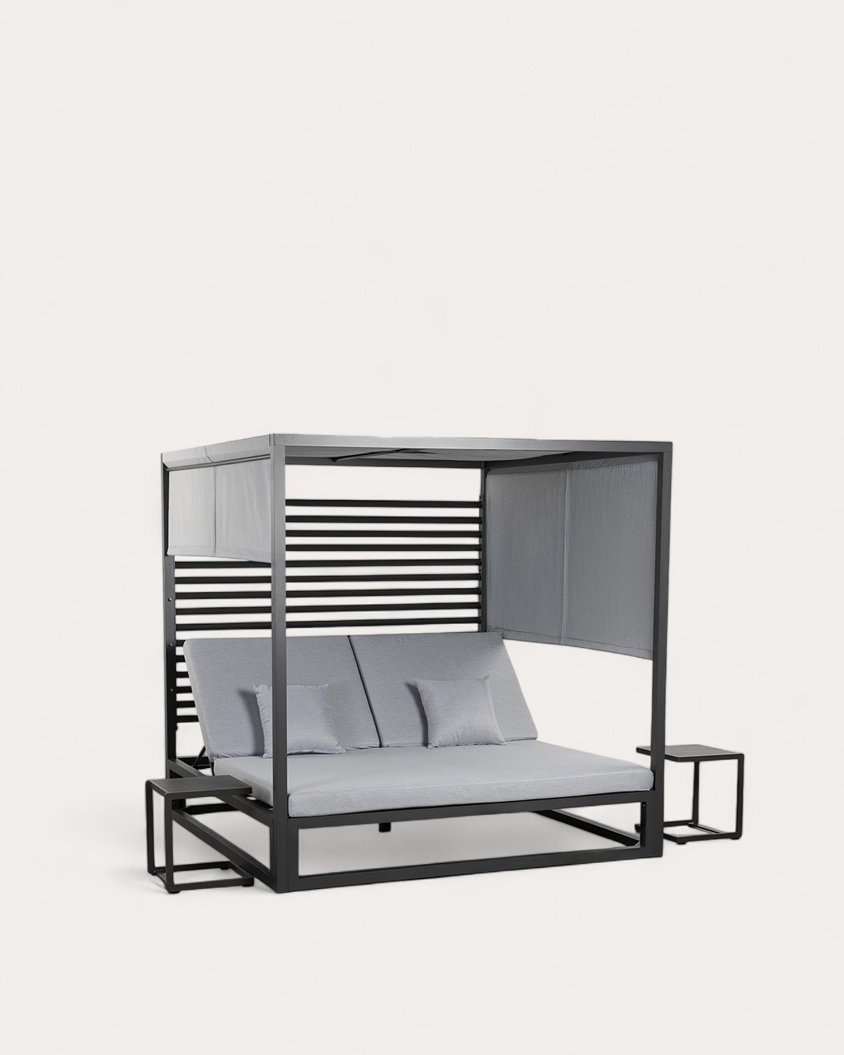 Set Mersia - Kreta - Set de Cama Balinesa Reclinable Mersia y 2 Mesas Auxiliares de Aluminio (40x40 cm) Kreta Colours