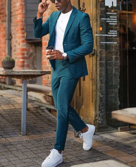 Ensemble blazer et pantalon 2 pièces à revers cranté uni
