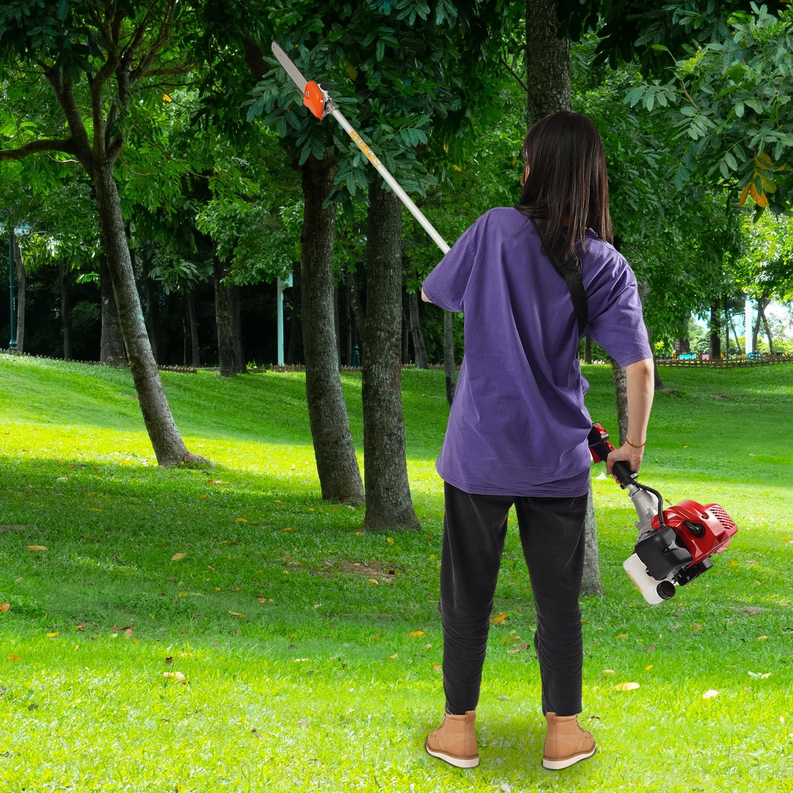 12 Gas Powered 2-Stroke Trimmer Saw, Retractable Long Pole, Tree Branch Pruner for Garden