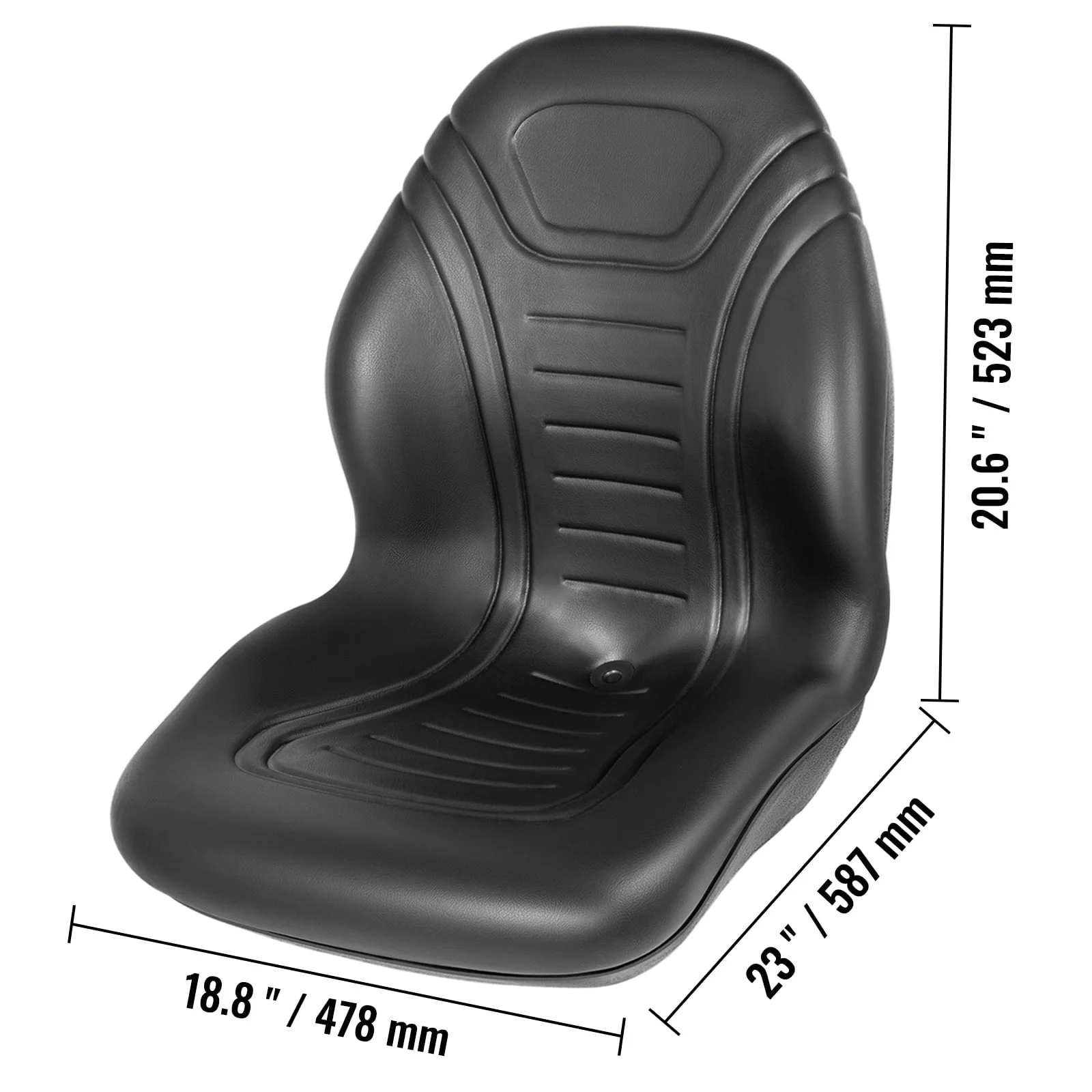 VEVOR 2pcs Universal Tractor Seat Replacement, Compact High Back Mower Seat Pair, Black Vinyl Forklift Seat, Central Drain Hole Skid Steer Seat with Mounting Bolt Patterns of 8
