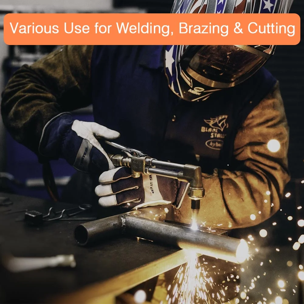 Yescom DOT Oxy Acetylene Torch Kit Gas Tank Brazing Welding Cutting Black Holder Gauge Portable Brass Nozzle Long Pipe Goggles Heavy Duty Oxygen Welder Tool Set