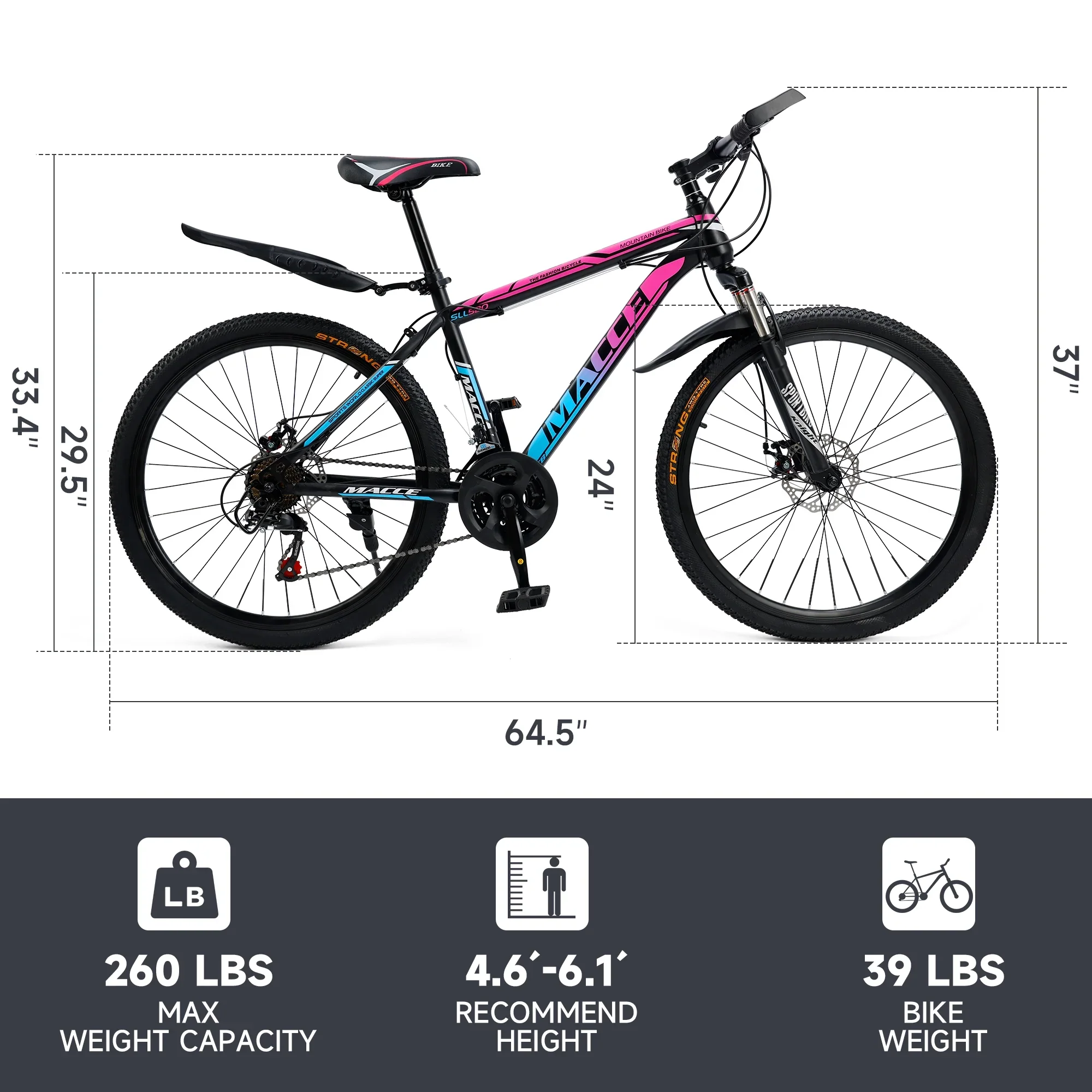 ARTUDATECH 24 26 27.5 Inch Mountain Bike, 24 Speeds with V/Disc Brakes High-Carbon Steel Frame Mens Womens Mountain Bike, Front Suspension MTB Bicycle for Adult & Teenagers