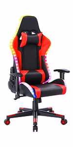 Gaming Chair with Speakers Video and RGB LED Lights, Pink PU Leather Ergonomic Racing Office Chair(Blue) Image 10