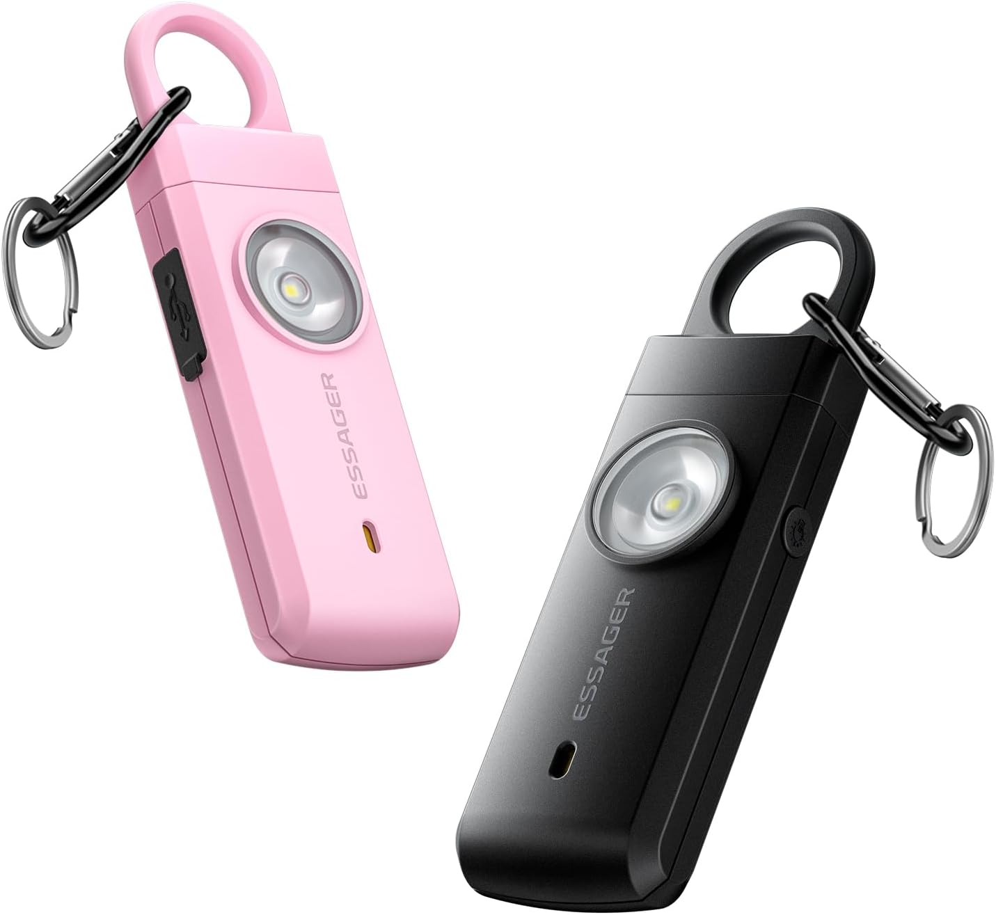 ESSAGER Personal Safety Alarm for Women, 130 dB Self Defense Siren, Rechargeable & Portable with Keychain and Carabiner, Low Battery Notice, LED Strobe Light for Kids, Seniors, College Students(Pink)