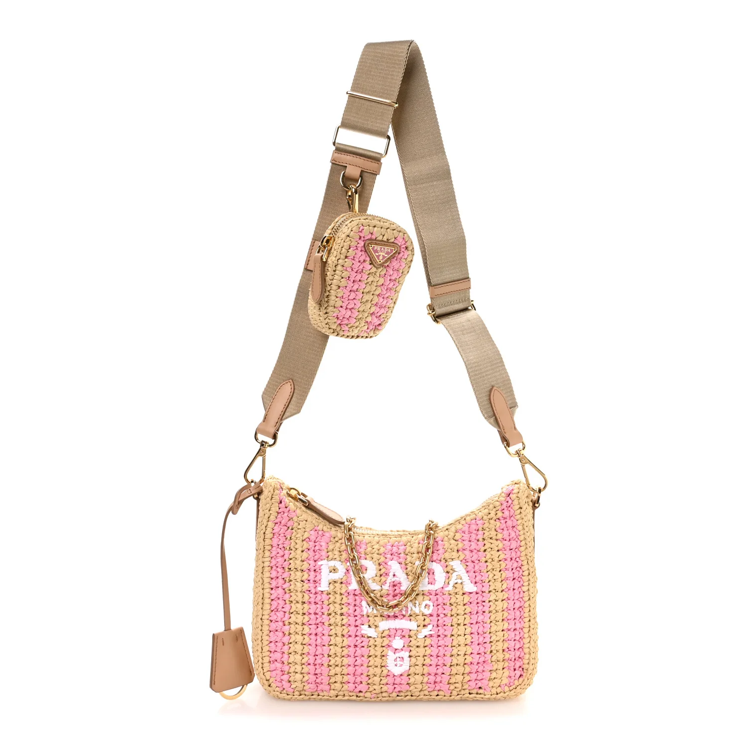 Yarn Raffia Effect Crochet Striped Re-Edition 2005 Shoulder Bag Naturale Petalo