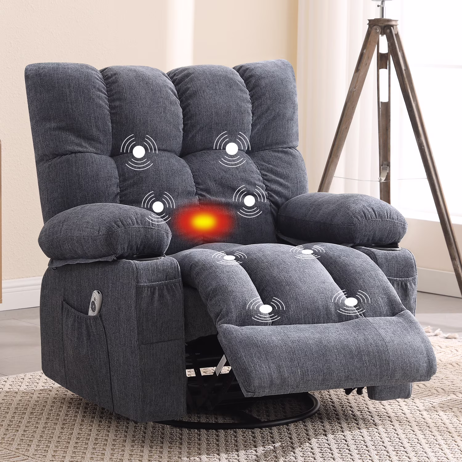 Manual Recliner Chair with Heat Therapy and Massage Function, Heavy Duty Reclining Mechanism Massage Chair, Elderly Single Rocker Sofa with Cup Holders for Bedroom Home Theater,Grey(Regular-Grey) - Image 5