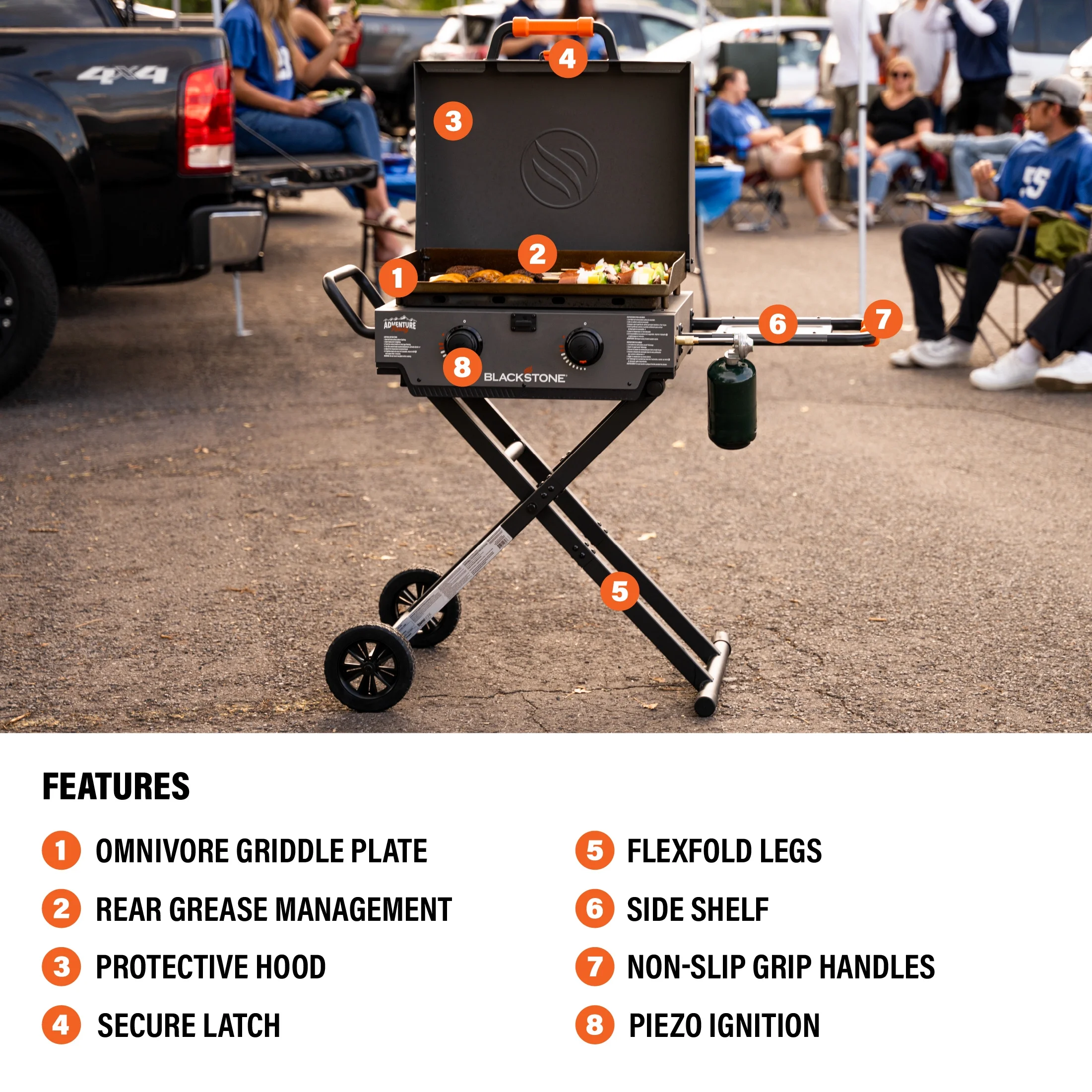 Adventure Ready 2-Burner 22" Propane Omnivore Griddle with Flex-Fold Legs in Charcoal Gray(Charcoal Gray) - Image 2