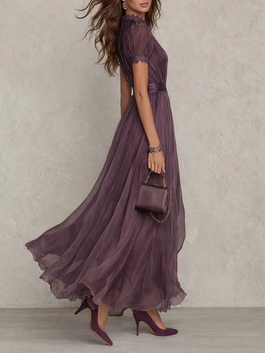 Flavia - Robe longue violette pour femme avec décolleté en forme de goutte