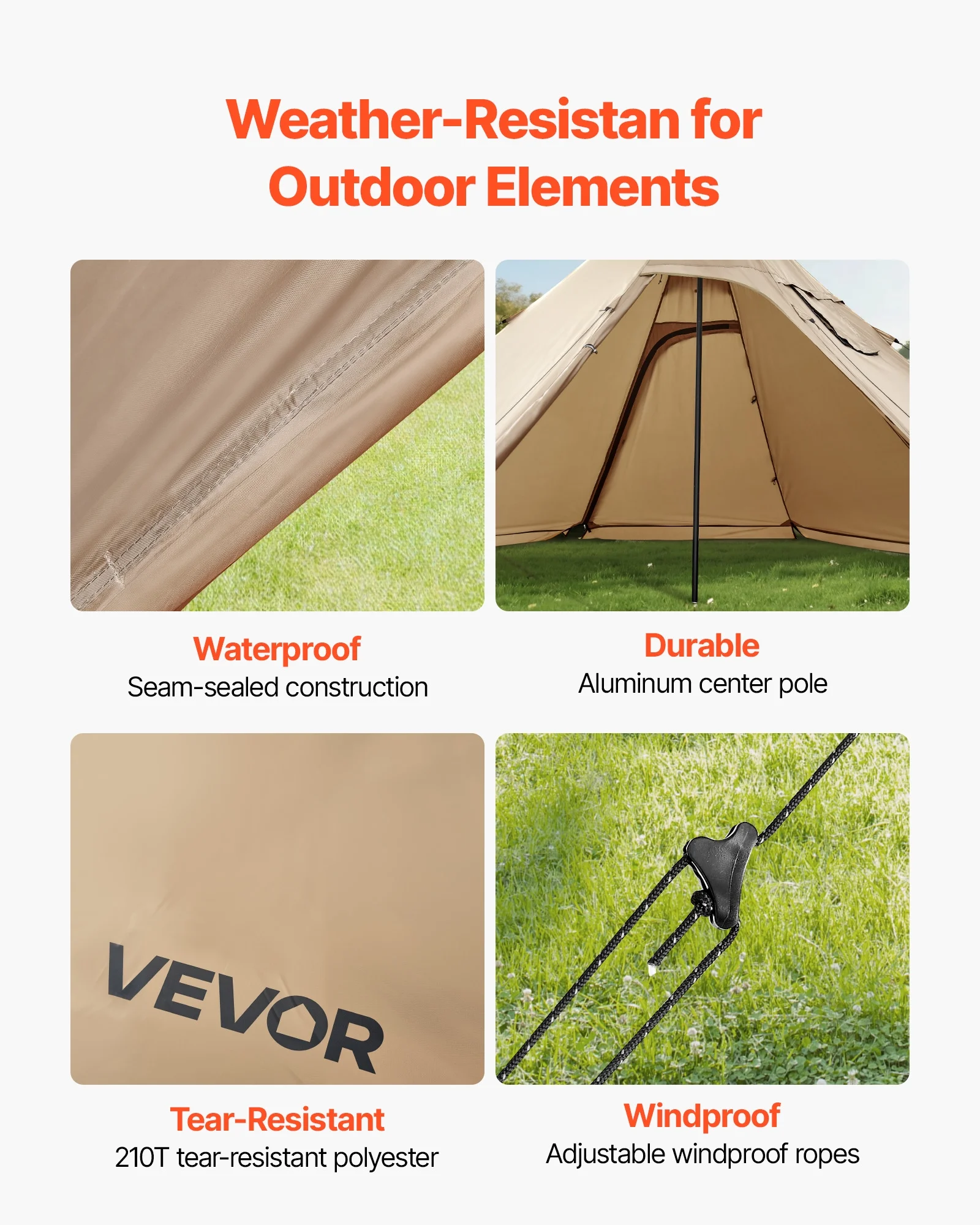 VEVOR Hot Tent for 4 Persons, Portable Winter Tipi Tent with Stove Jack, Waterproof Canvas Camping Tents, Lightweight 4 Season Shelter Tents for Hiking Fishing Backpacking, M Size