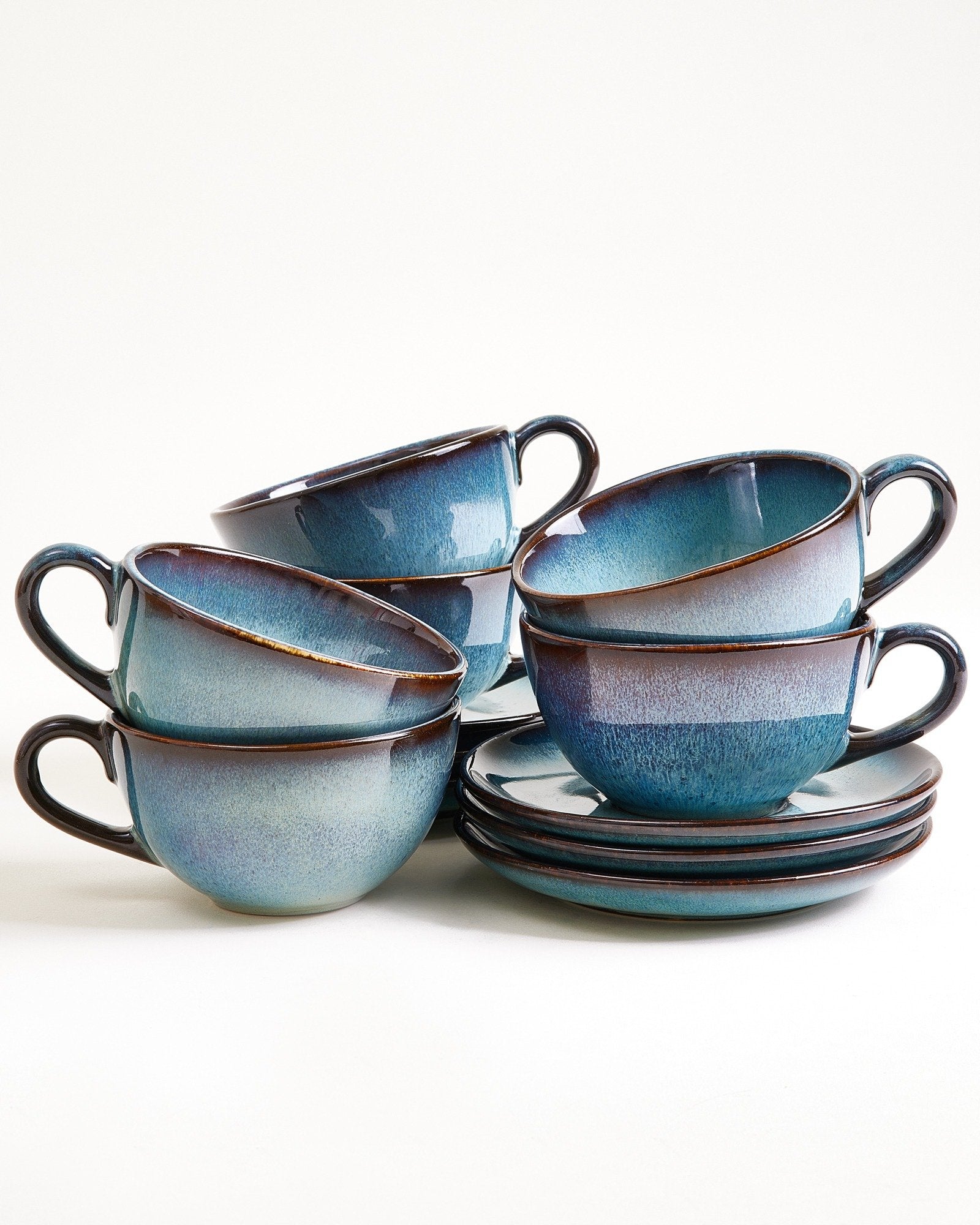 MADEIRA - LARGE TEA MUG & SAUCER CLASSIC GREEN-BLUE SET OF 6