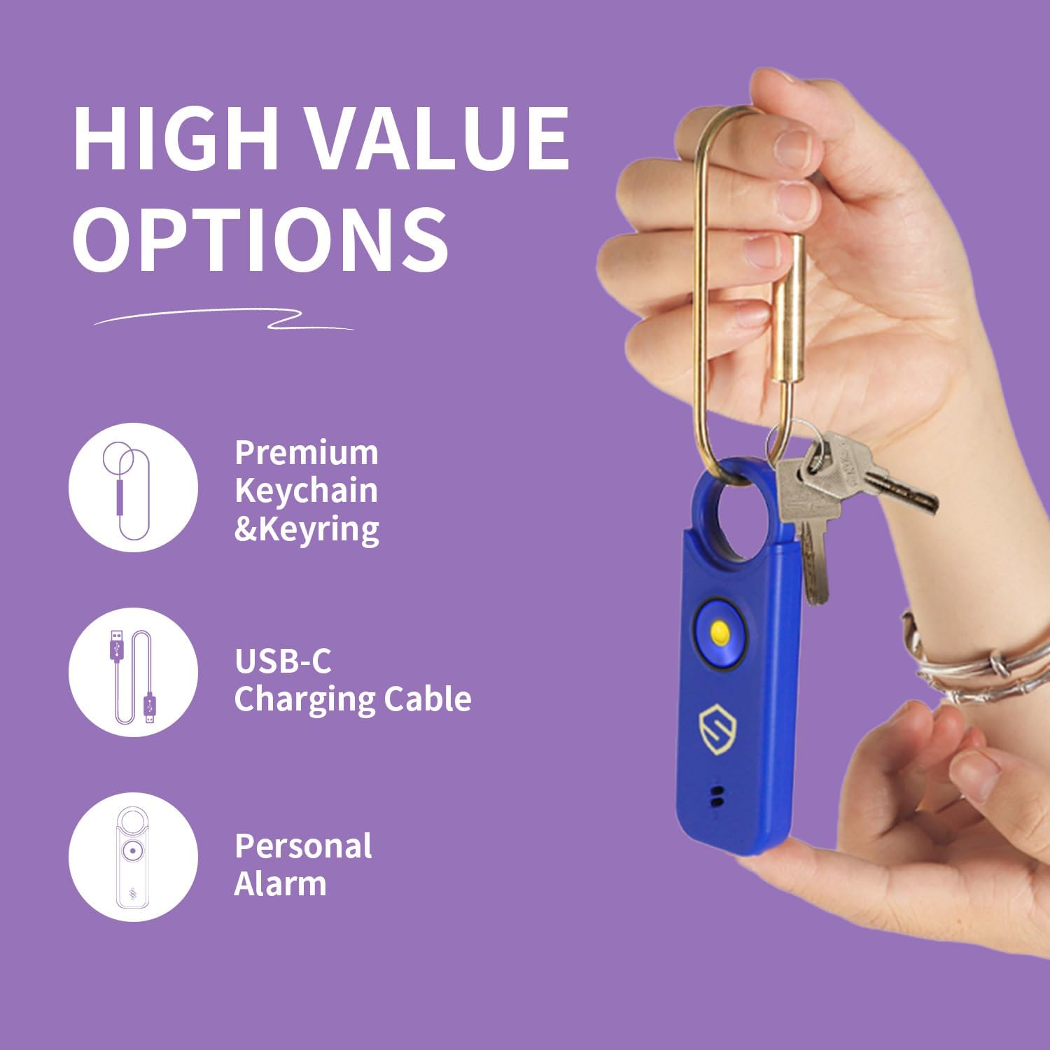 Personal Alarm for Women, Men, Kids, Elderly, Self Defense - Designed by Women 140DB Extra Speakers Alarm with Strobe Light, Rechargeable, Safety Alarms and Premium Keychain (Elegant Purple)