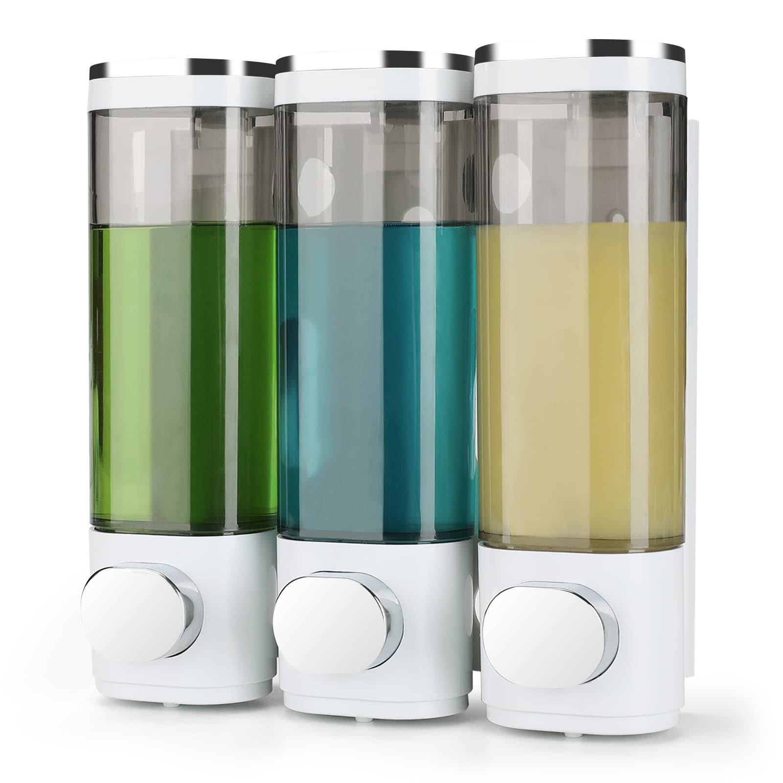 Nellyke Wall Mounted Soap Dispenser Bathroom 3 Chambers, Clear Liquid Shower Soap Dispenser,Conditioner Dispenser and Shampoo for Shower Wall