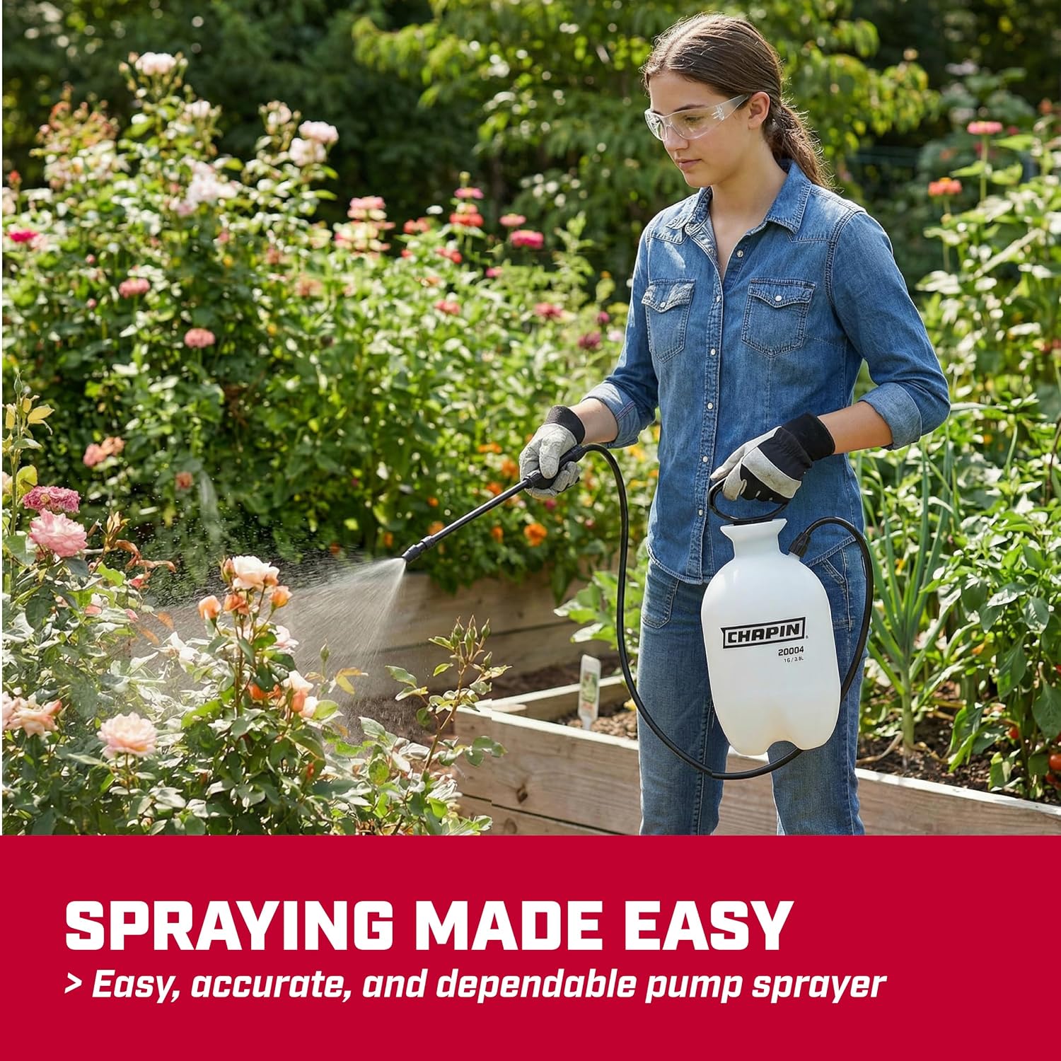 CHAPIN 1-Gallon Pump Sprayer, Easy Use for Home & Garden| Durable lightweight tank; ideal for weed control, plant care, and cleaning with adjustable nozzle, long hose, and easy pump