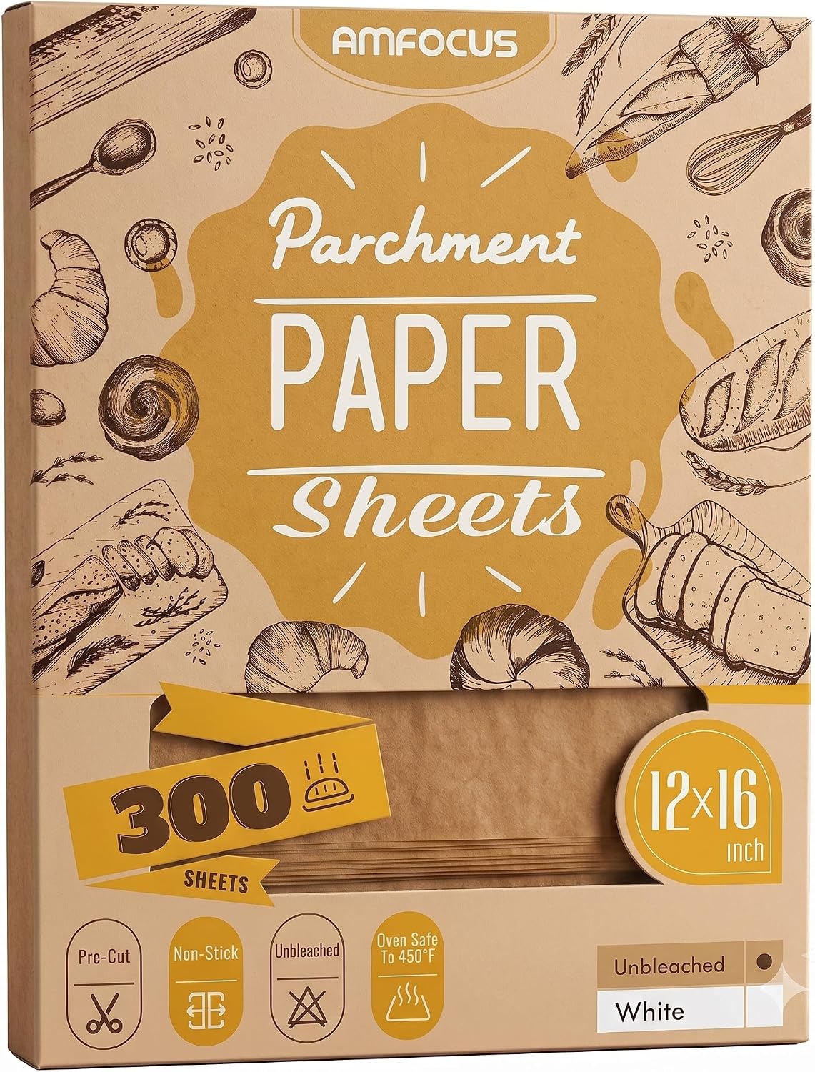 300 PCS Unbleached Parchment Paper Sheets for Baking 12x16 Inches, Non-Stick and Non-Toxic Pre-Cut Parchment Sheets for Oven, Cooking, Grilling, Air Fryer and Steaming - Suitable for Half Sheet Pans