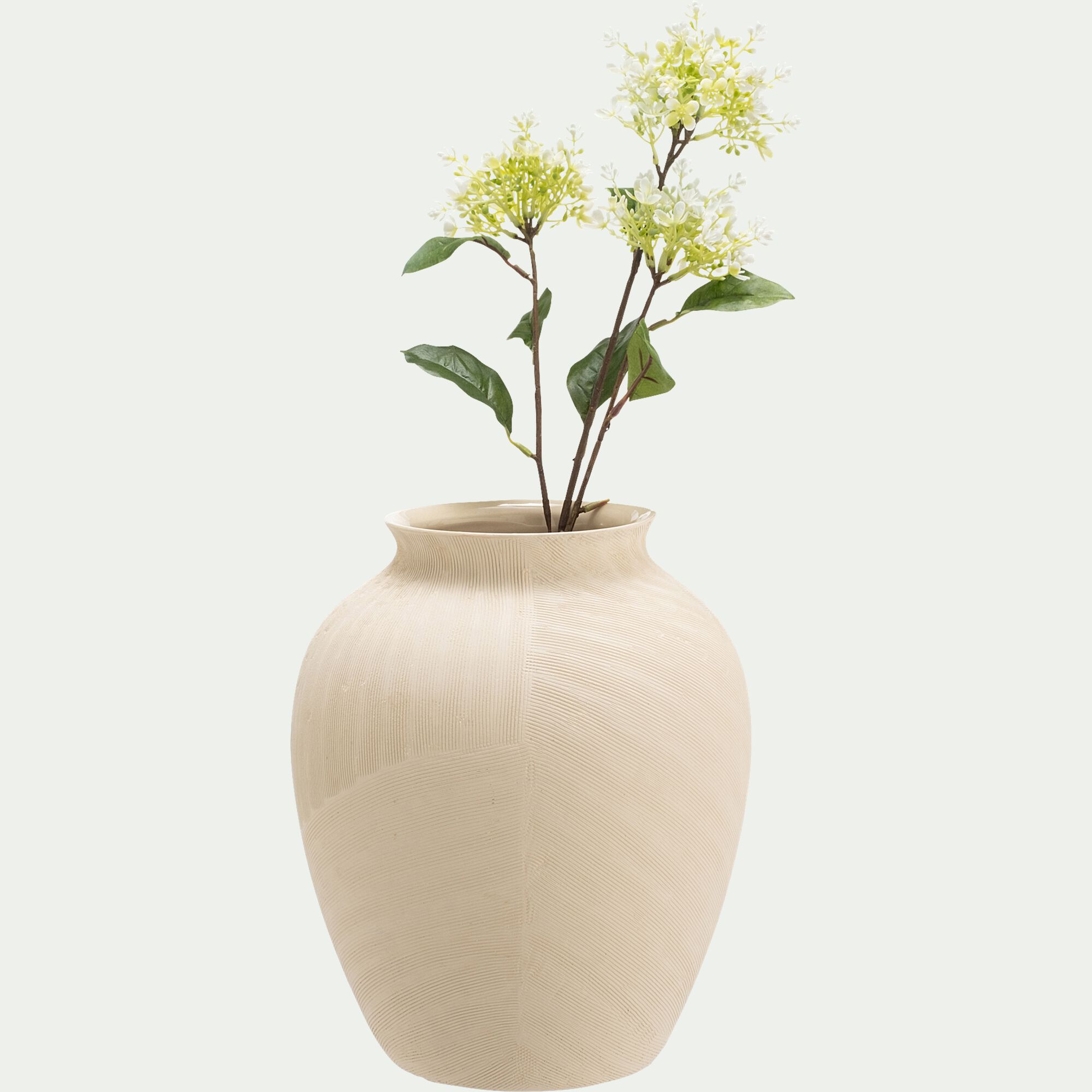 LOSSE - Vase classique en grès strié H30cm - blanc