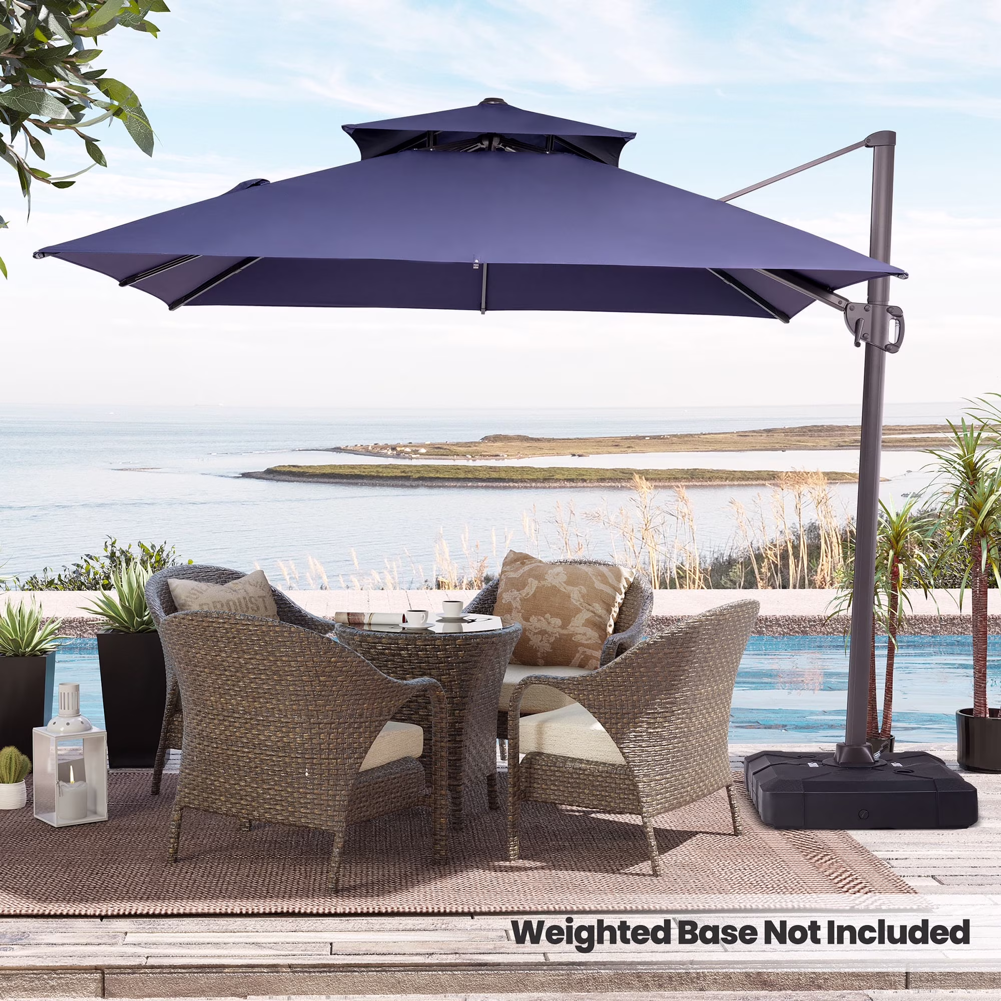 10 ft. x 10 ft. Square Double Top Patio Cantilever Umbrella, Navy Blue(Blue)