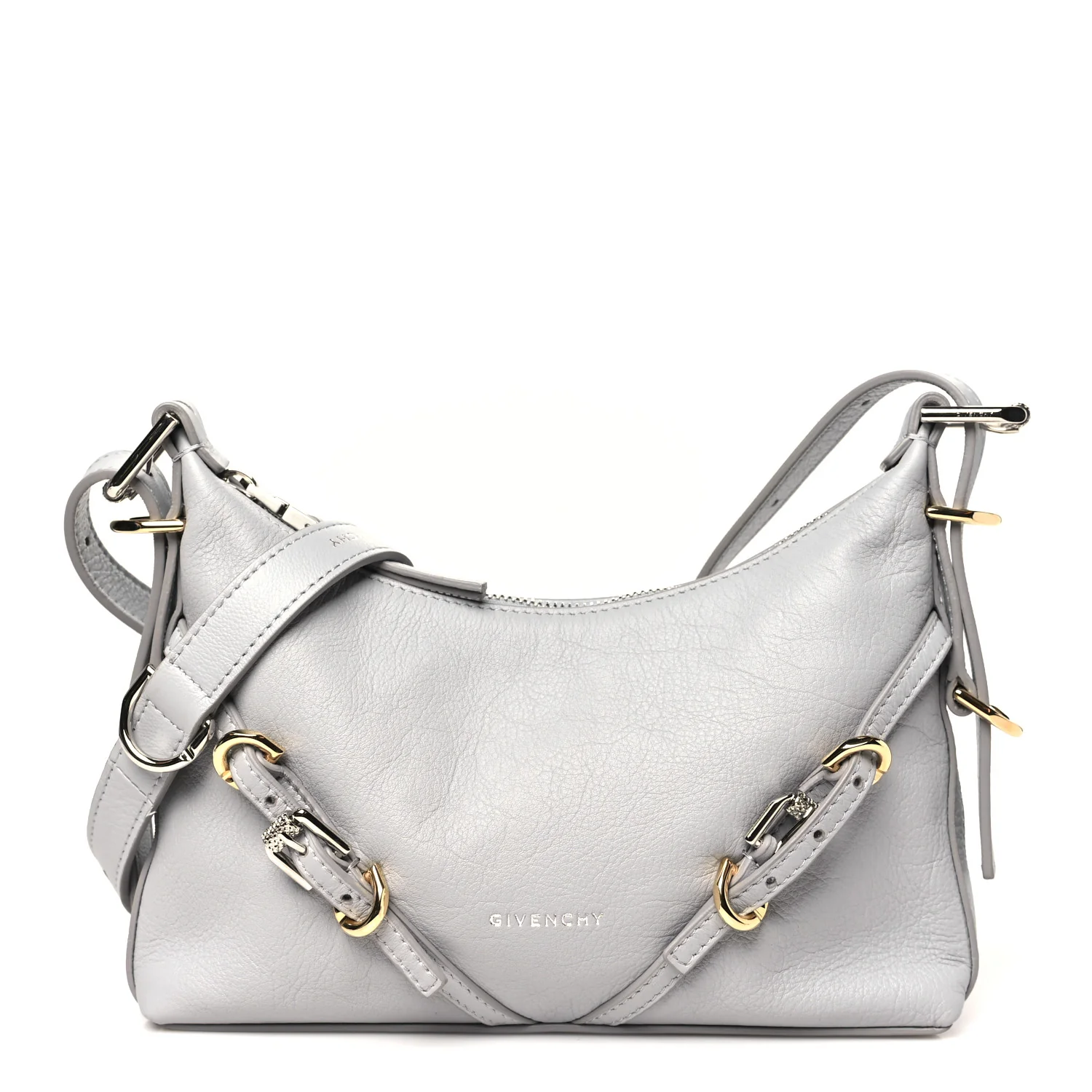Tumbled Calfskin Mini Voyou Boyfriend Party Bag Light Grey