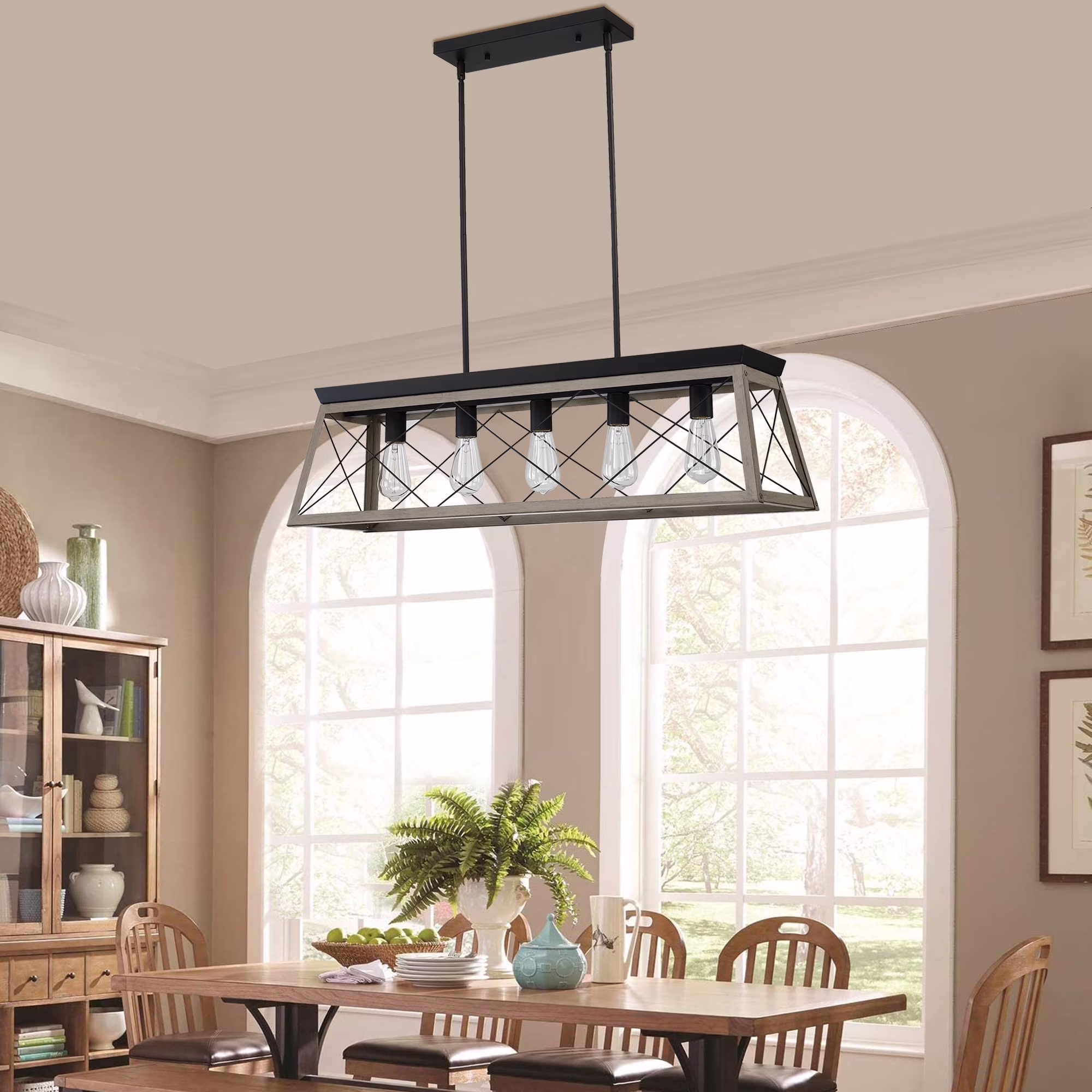 5-Light Farmhouse Matte Black Chandelier Industrial Pendant Lighting for Kitchen Island for Dining Room, Living Room