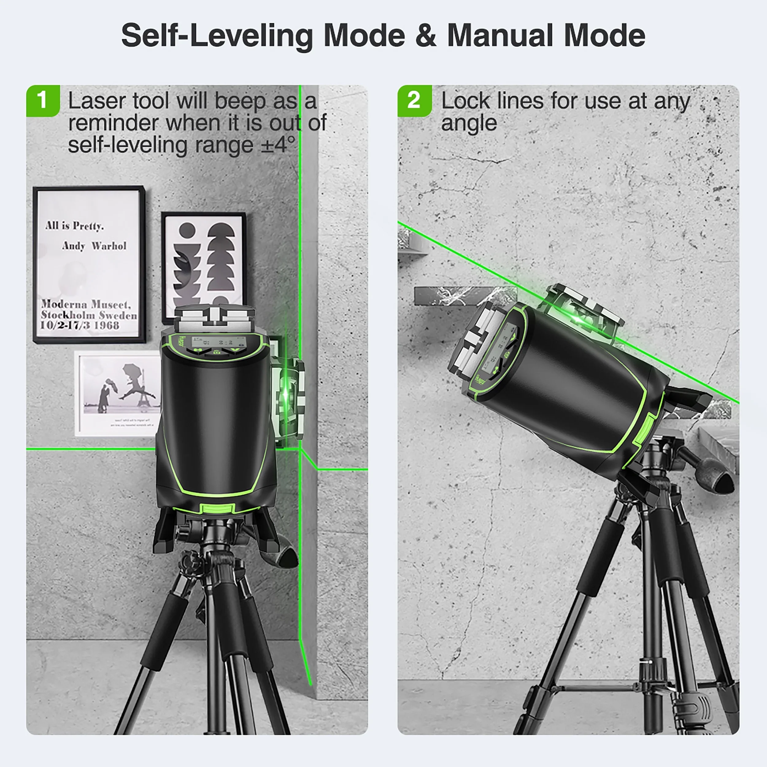 4D 16 Lines Self-Leveling Laser Level, 200Ft Green Beam 4 x 360° Cross Line Laser Level Tools with LCD Screen, Bluetooth and Magnetic Bracket