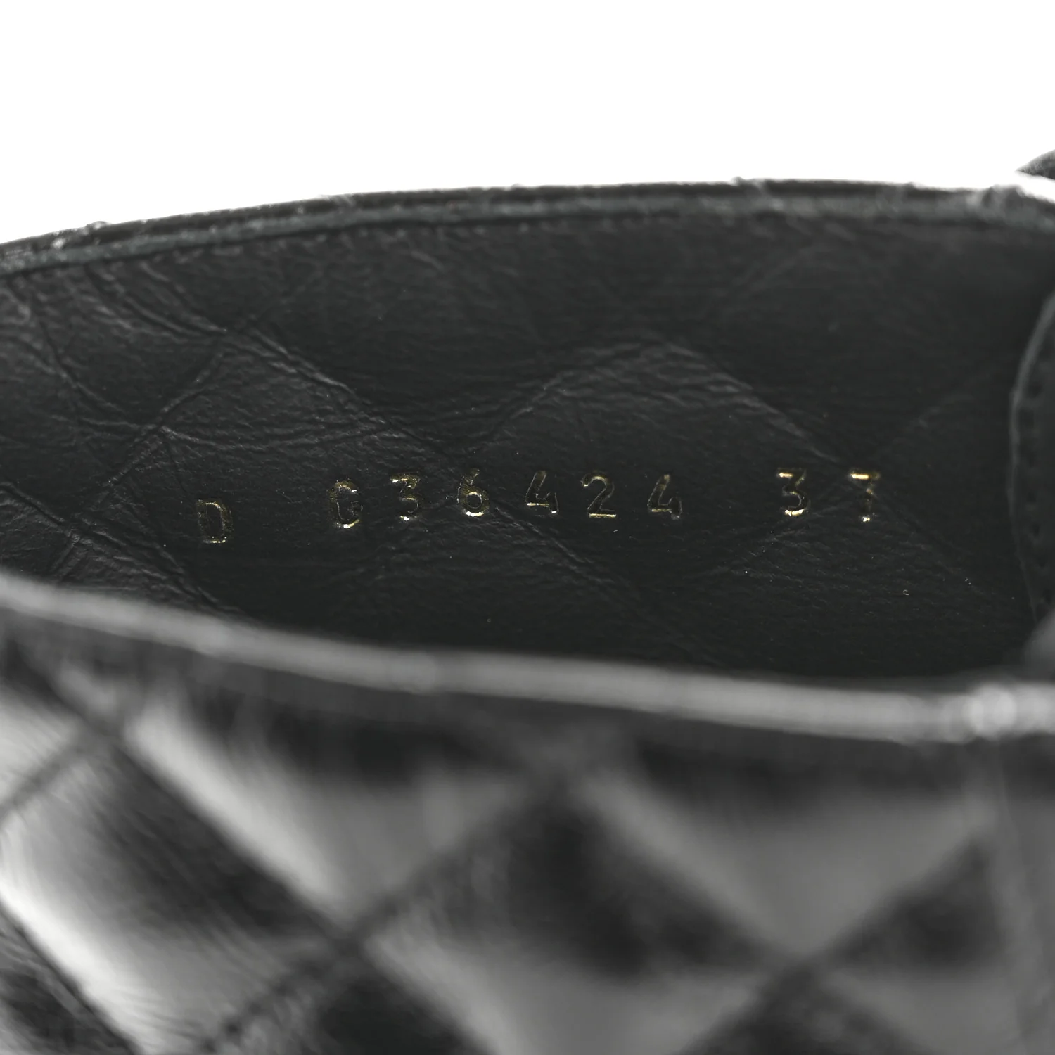 Shiny Lambskin Quilted Lace Up Combat Boots 37 Black