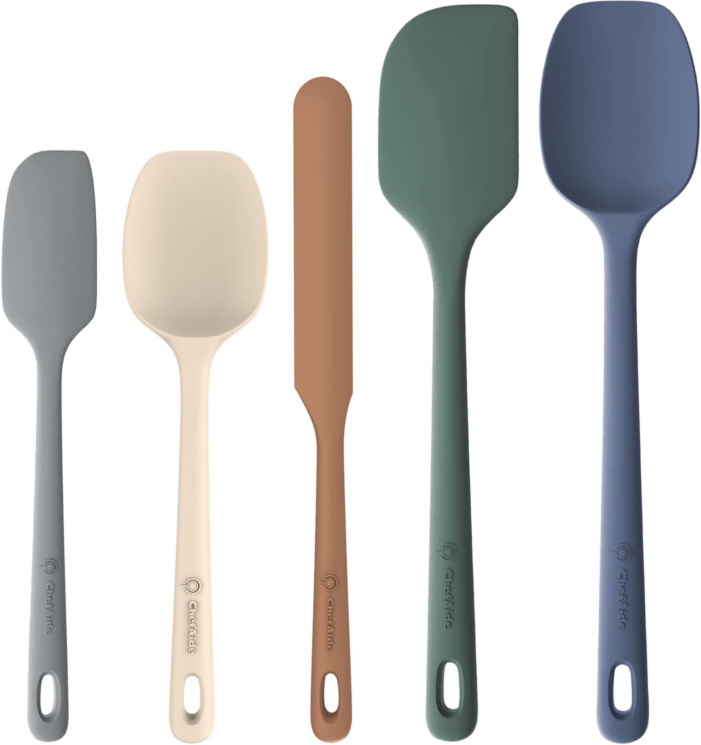 ChefAide 5 Pieces Silicone Spatula Set, Food Grade Rubber Spatula, Upgraded Strong Handle with Ergonomic Grip, Heat Resistant Up to 600°F for Nonstick Cookware, Cooking