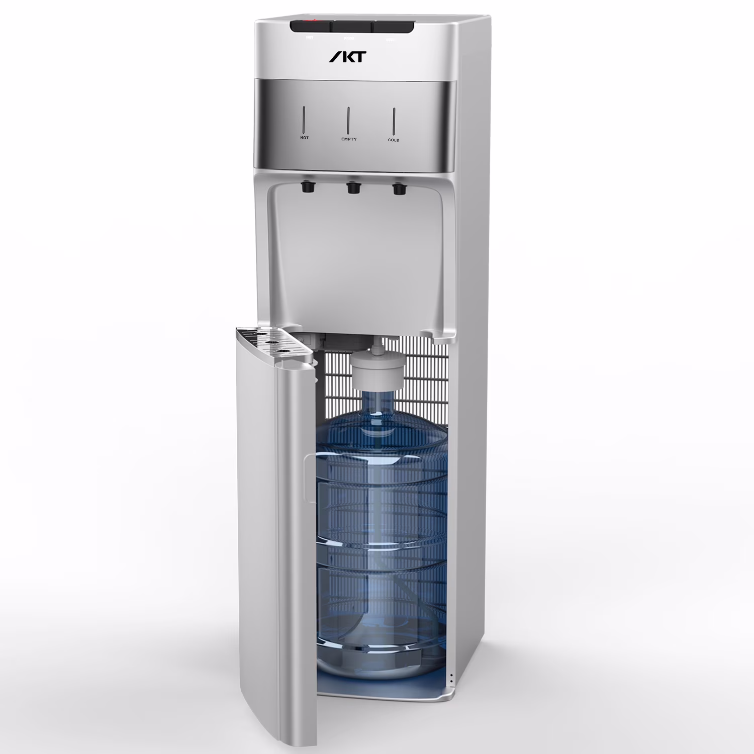 IKT Self - Cleaning Bottom Load Water Cooler Dispenser for 3 - 5 Gallon Bottle with Child Safety Lock Display Light Silver