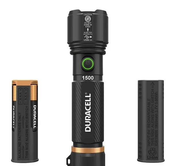 Duracell Hybrid Flashlight, 1500 Lumens, 4 - Count