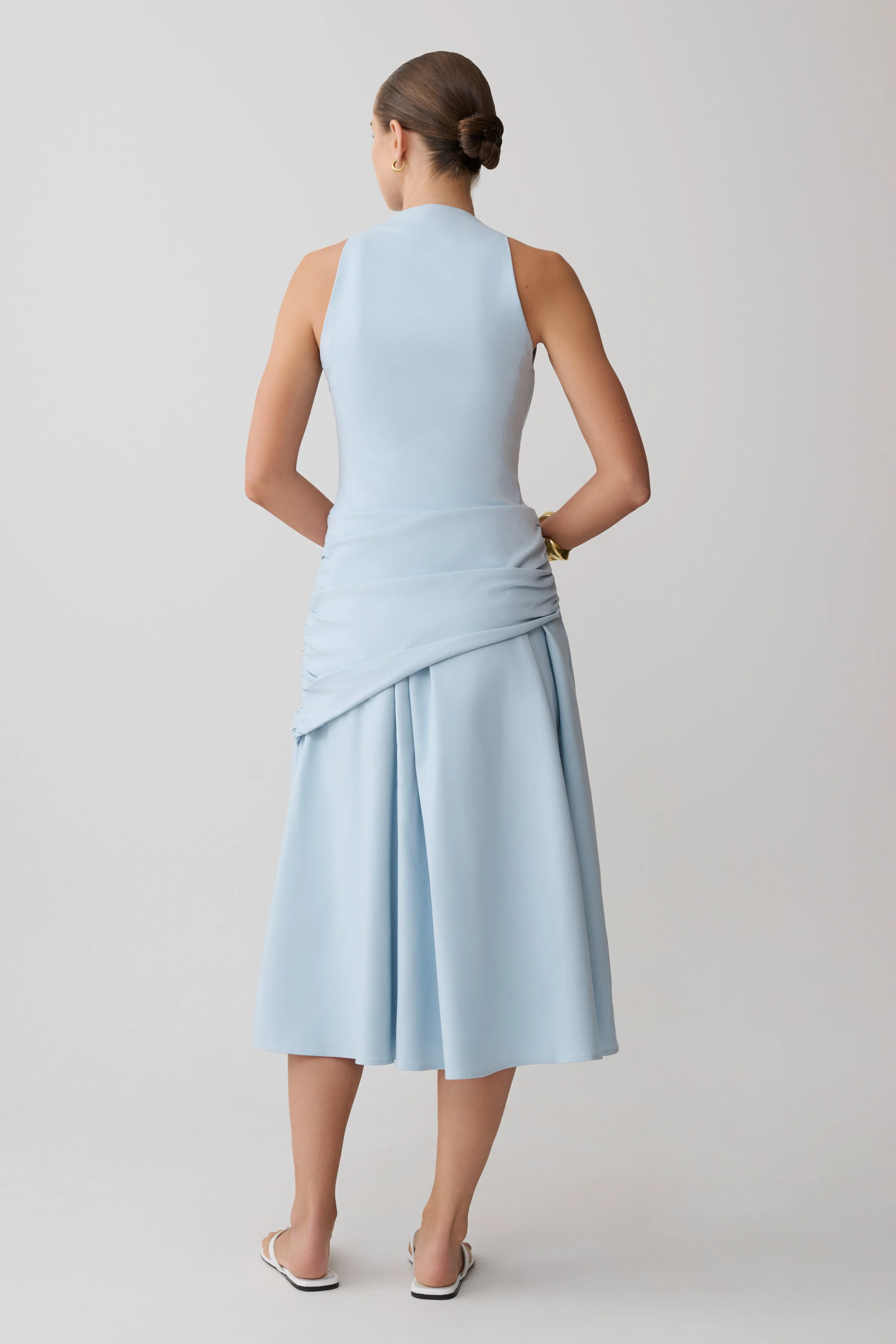 Emily Wrapped Waist Midi Dress - Sky Blue