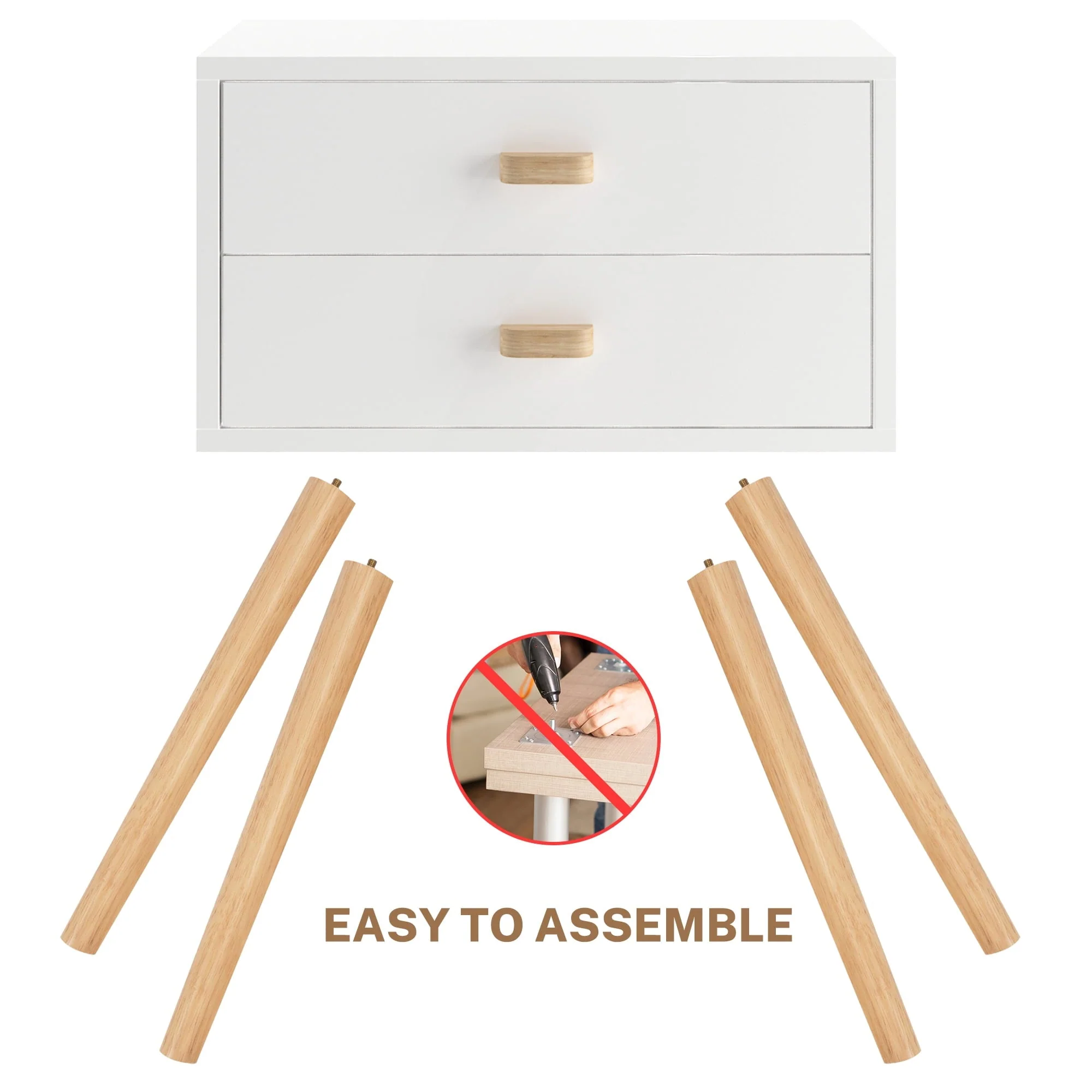 Nightstand Set of 2, Bedroom Bedside Table with 2 Drawer Storage Shelf, Simple Modern Night Stand End Table with Wood Handle, Easy assembly, Suitable for Living Room Bedroom Furniture, White(Style 1#White) Image 10